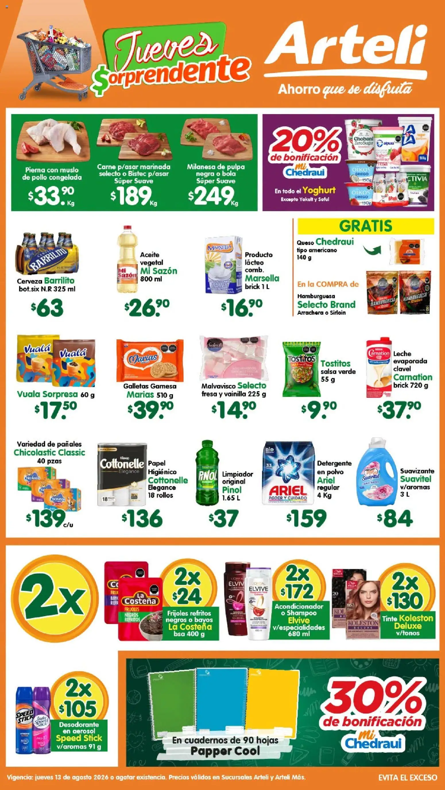 Nuevas ofertas de Arteli válidas en toda la República Mexicana desde el 13/08/2026. ¡Encuentra las mejores ofertas en Arteli folleto! | Página: 1 | Productos: Frijoles, Leche, Cerveza, Carne