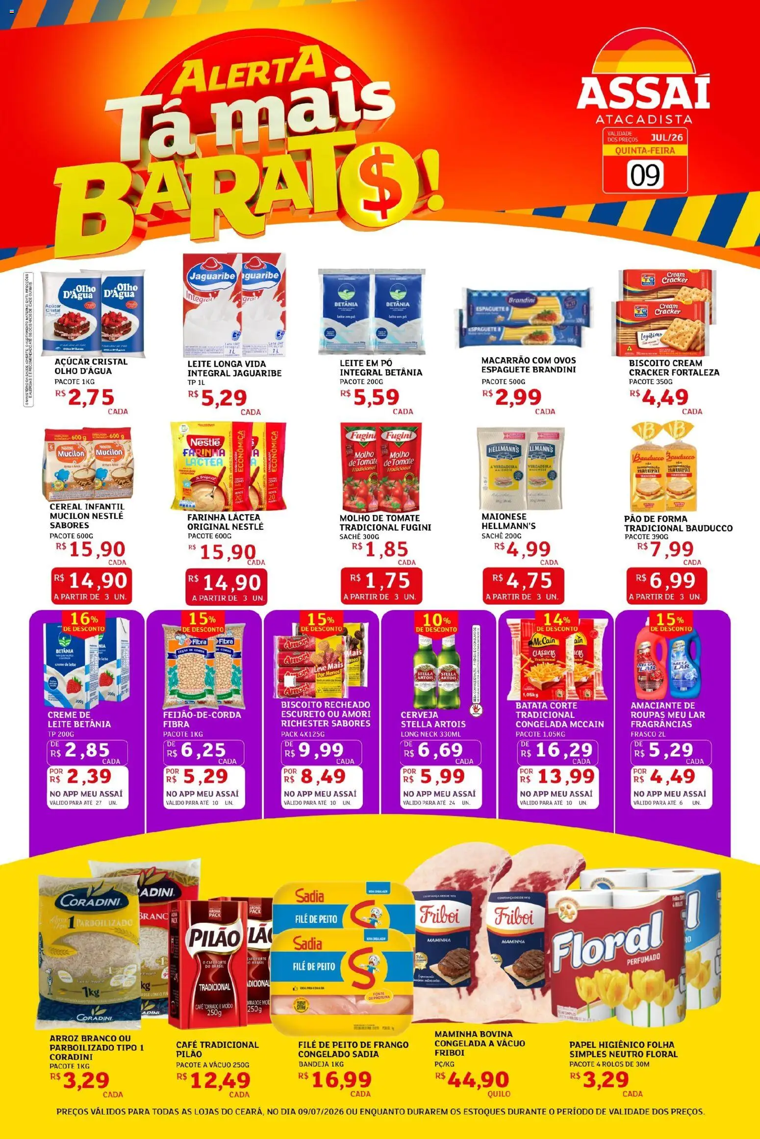 Assaí Atacadista Folheto - válido de 09/07/2026 | Página: 1 | Produtos: Molho de tomate, Pão, Cerveja, Macarrão