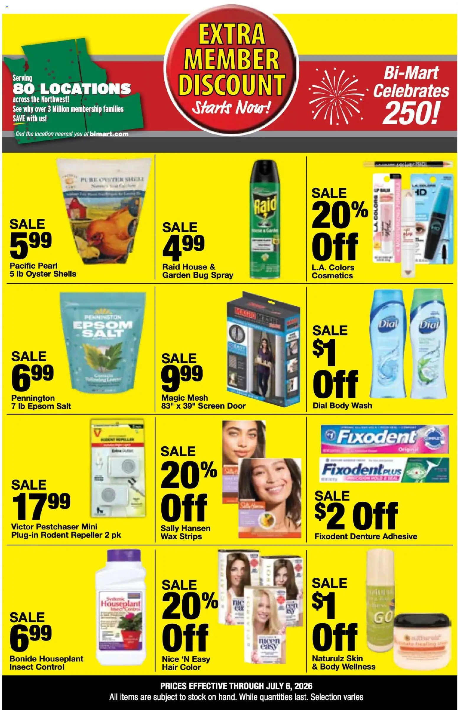 Bi-Mart Extra Member Discount - valid from 06/23/2026 | Page: 10 | Products: Adhesive, Body Wash, Epsom Salt, Salt