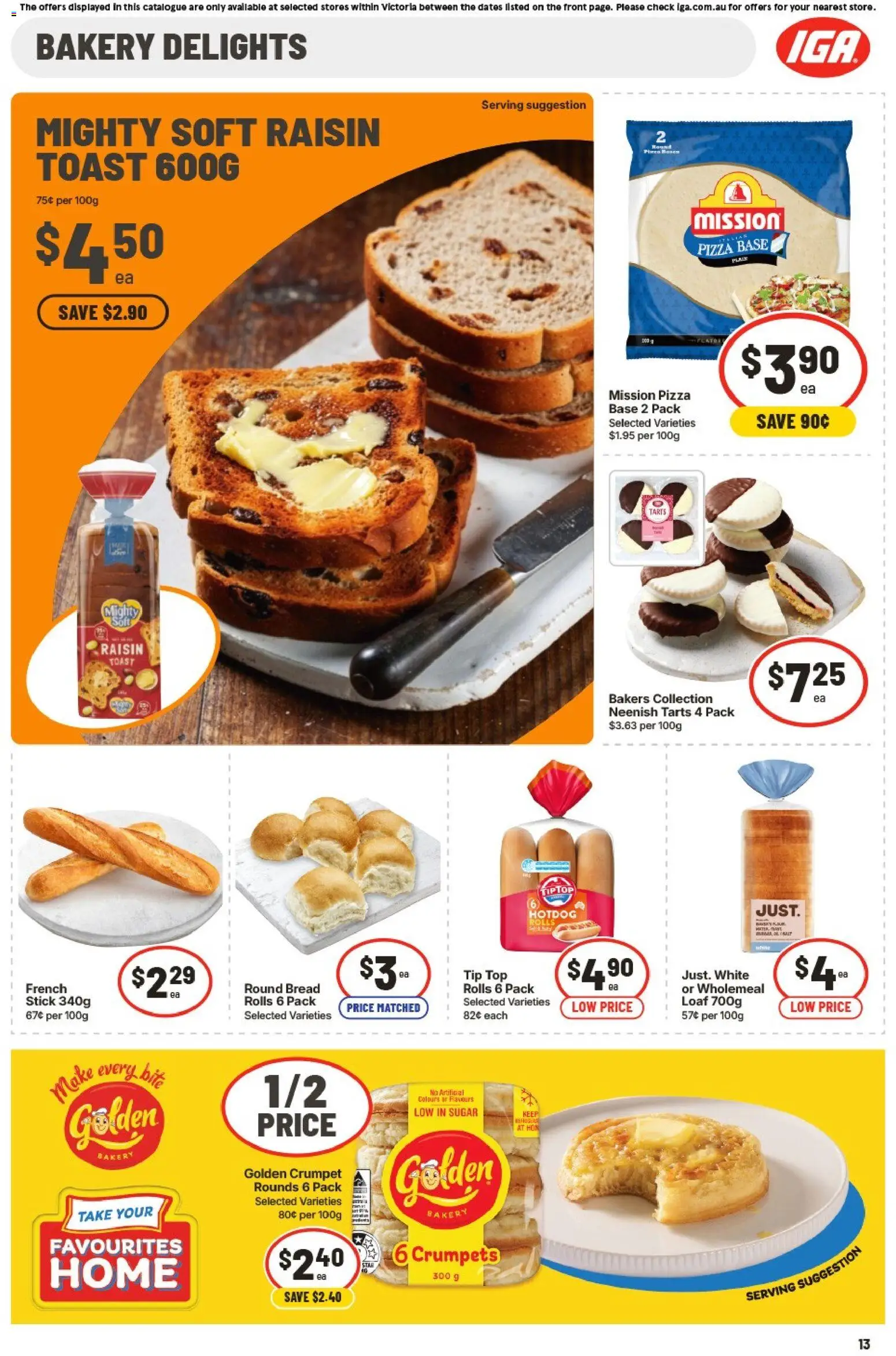 IGA catalogue - valid from 29/07/2026 | Page: 13 | Products: Bread, Pizza, Sugar, Bakery
