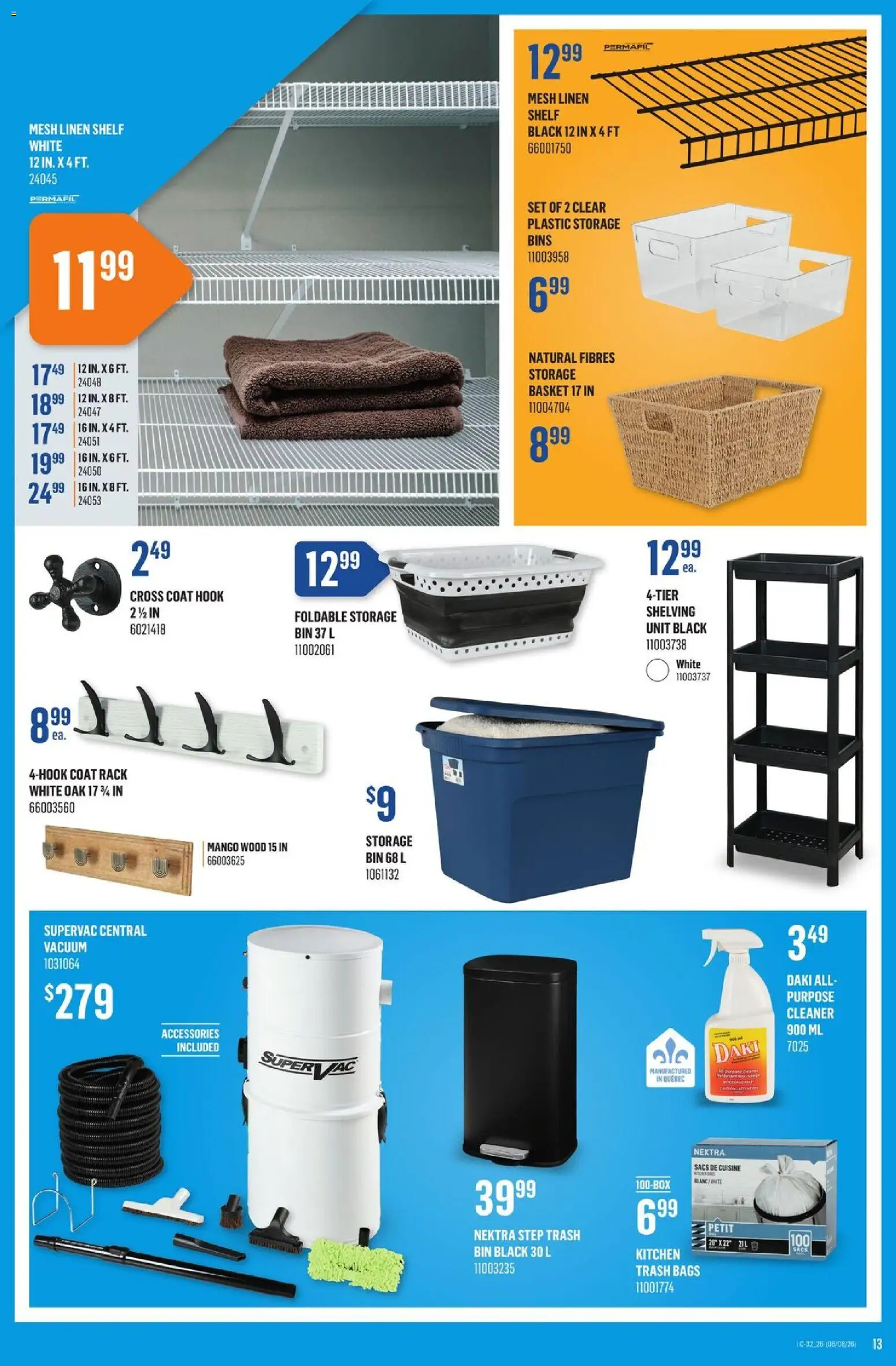 Canac flyer valid from Aug 6, 2026 | Page: 13 | Products: Shelf, Basket, Coat