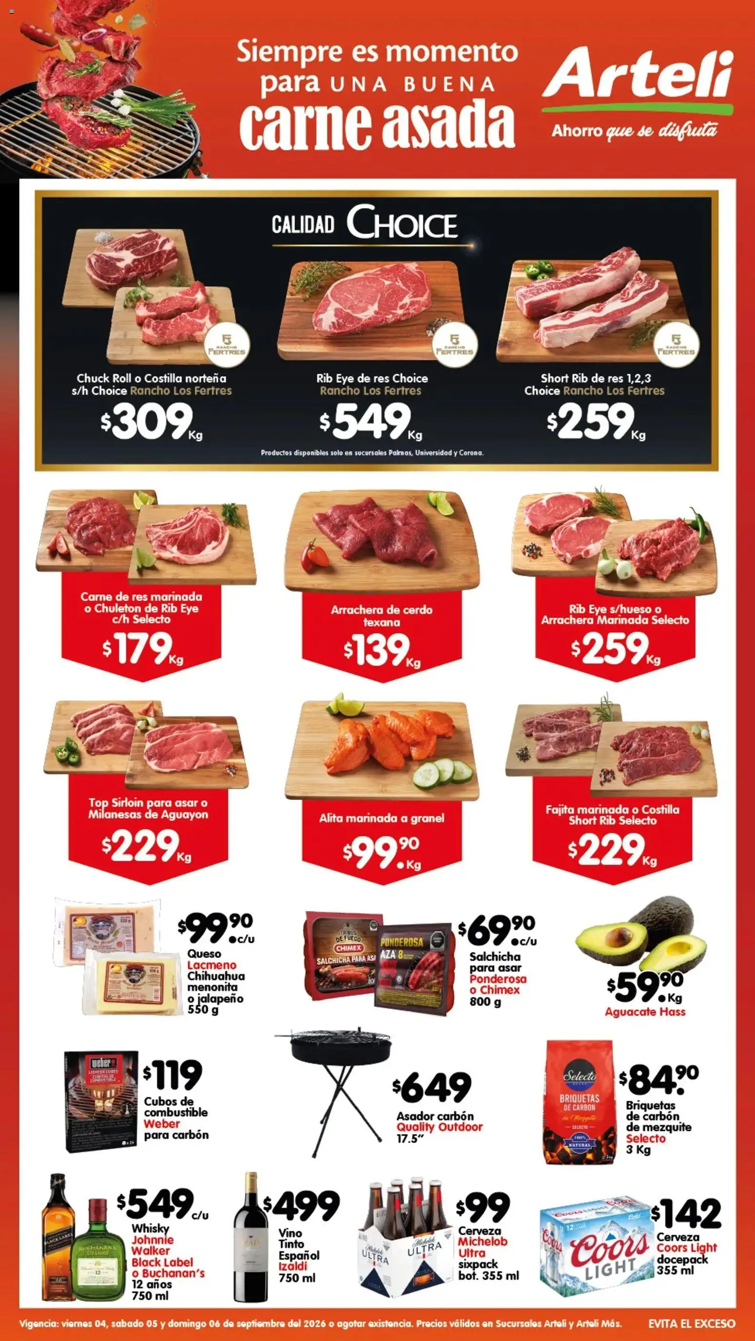 Nuevas ofertas de Arteli válidas en toda la República Mexicana desde el 04/09/2026. ¡Encuentra las mejores ofertas en Arteli folleto Carnita Asada Arteli! | Página: 1 | Productos: Res, Top, Carne de res, Whisky