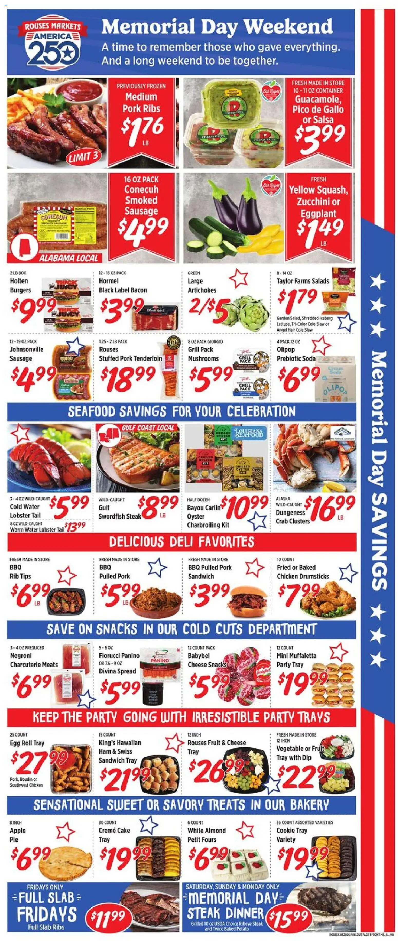 Rouses Weekly Ad - AL - valid from 20.05.2026 | Page: 4 | Products: Bakery, Cheese, Ham, Pork