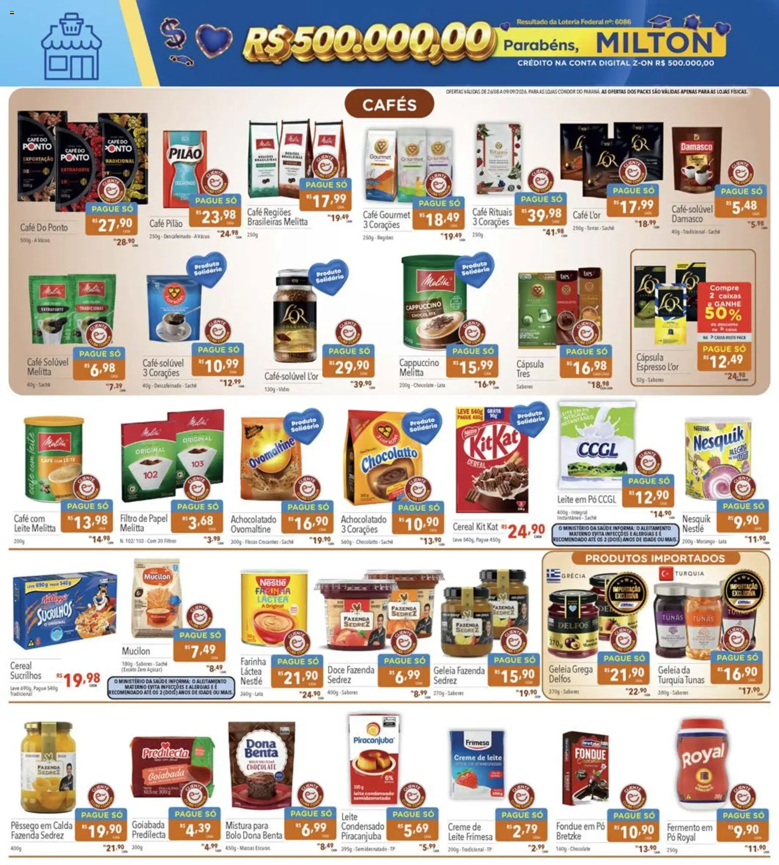 Supermercados Condor Folheto - válido de 26/08/2026 | Página: 4 | Produtos: Leite, Geleia, Creme de leite, Mistura para bolo