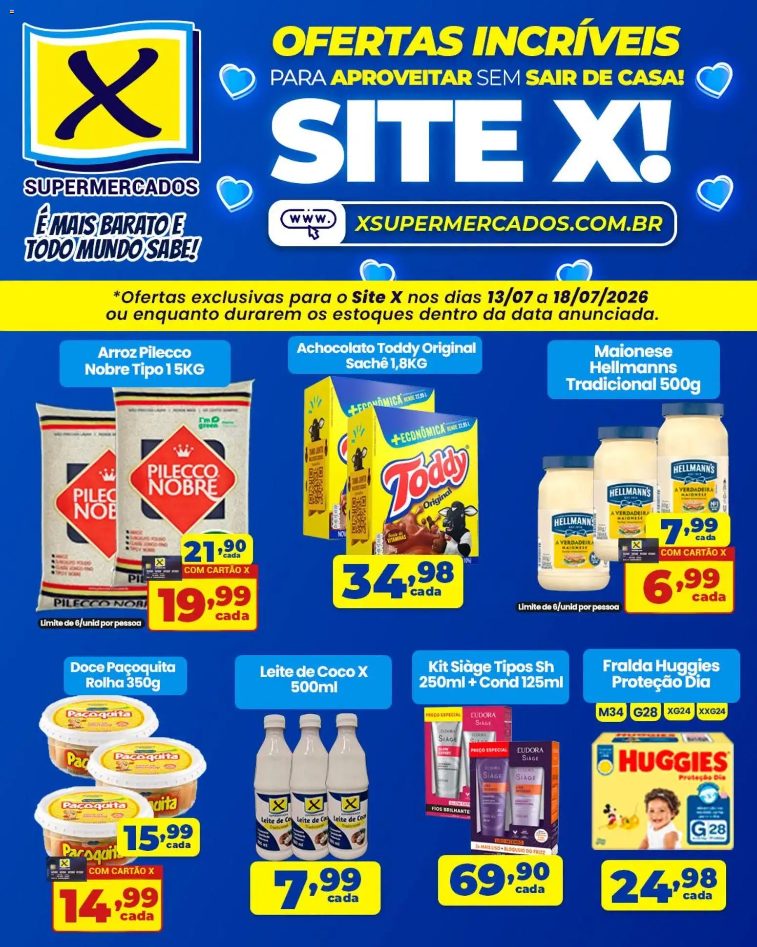 X Supermercados Folheto - válido de 13/07/2026 | Página: 1 | Produtos: Coco, Leite, Arroz, Maionese