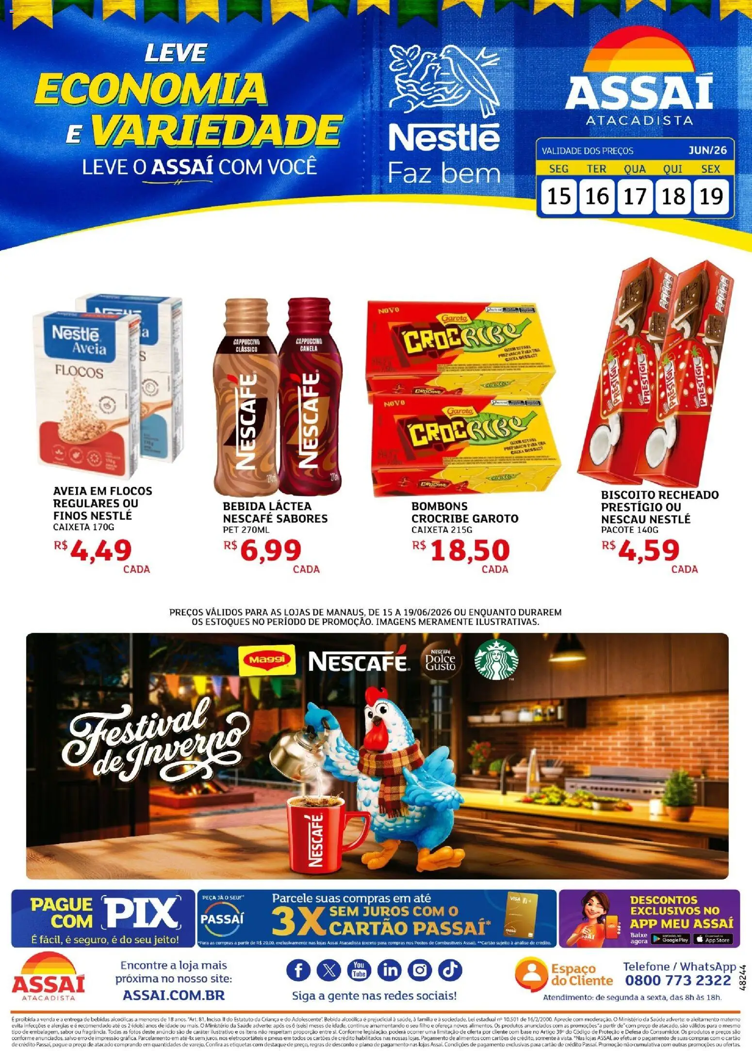 Assaí Atacadista Folheto - válido de 15.06.2026 | Página: 1 | Produtos: Base, Bebida, Aveia, Biscoito recheado