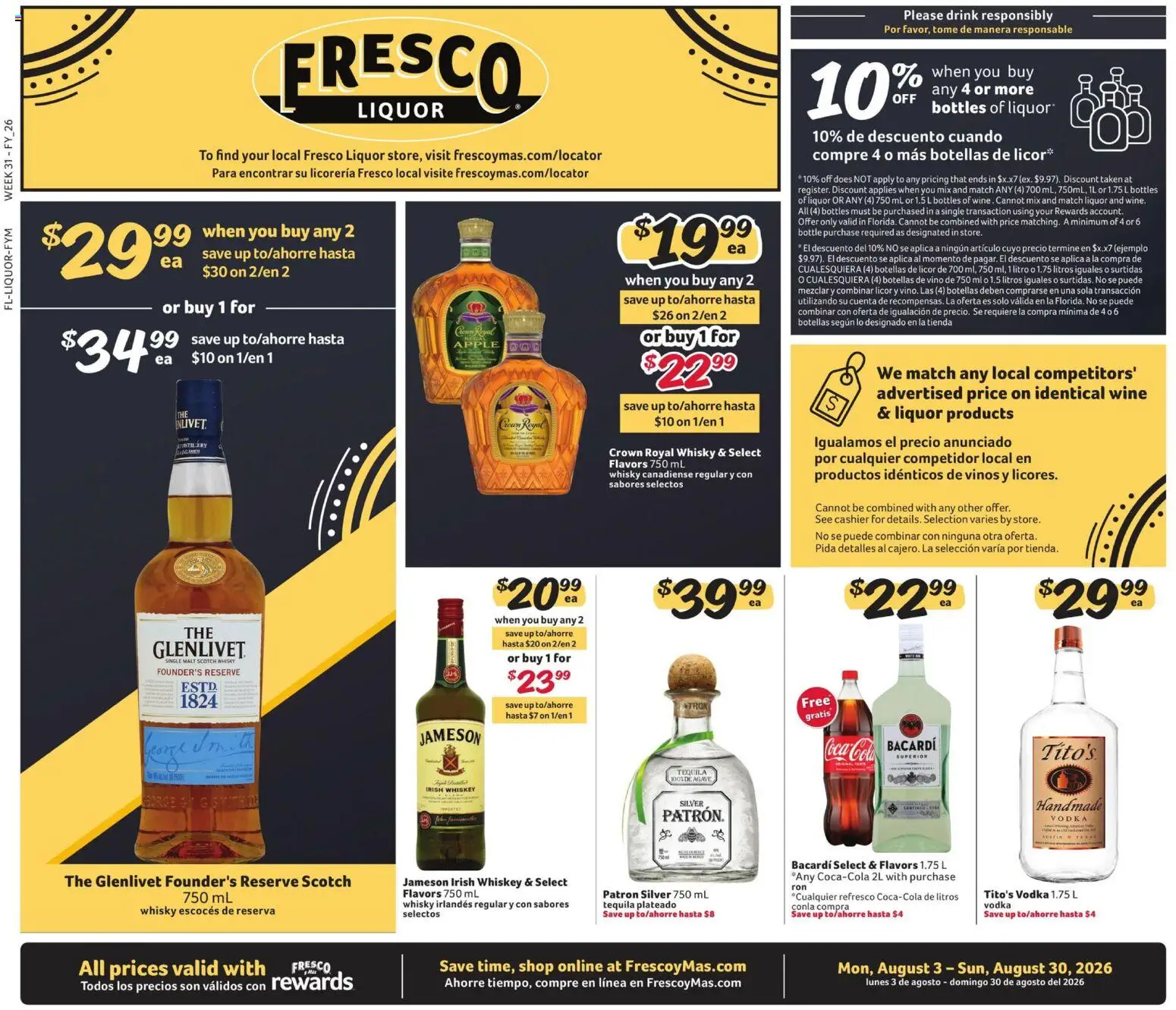 Fresco y Más Alcohol Flyer - valid from 08/03/2026 | Page: 1 | Products: Jameson, Wine, Agave, Bacardi