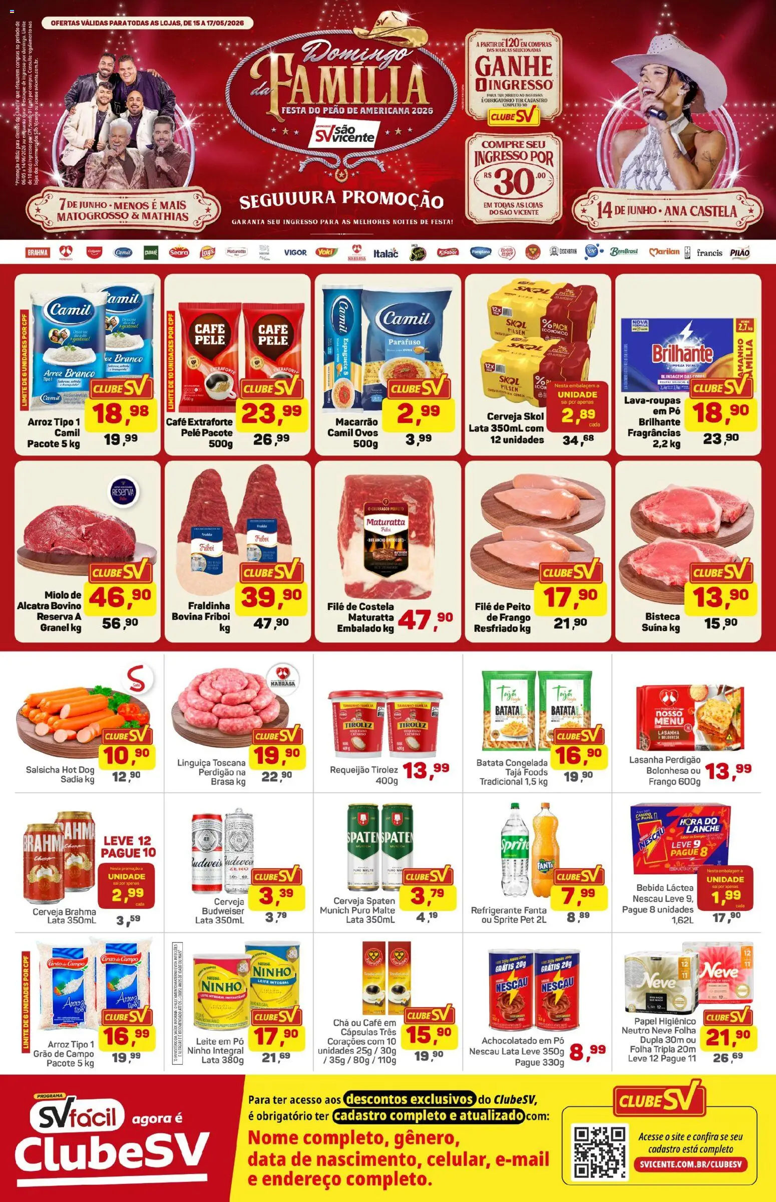 Supermercados São Vicente Folheto - válido de 15.05.2026 | Página: 1 | Produtos: Espaguete, Nescau, Achocolatado, Requeijão