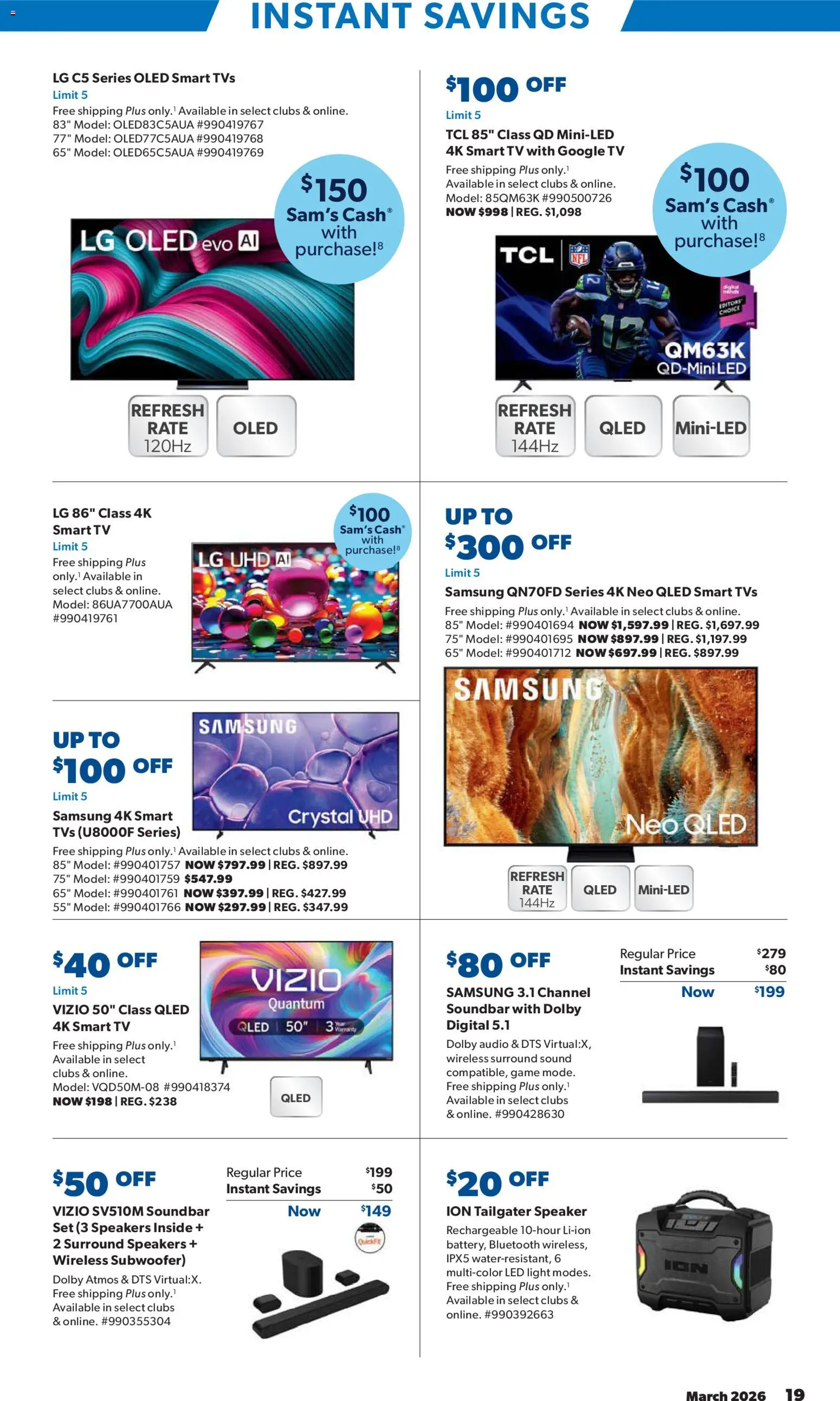 Sam's Club Instant Savings Book March - valid from 18.03.2026 | Page: 19 | Products: Subwoofer, Tv, Audio, Game
