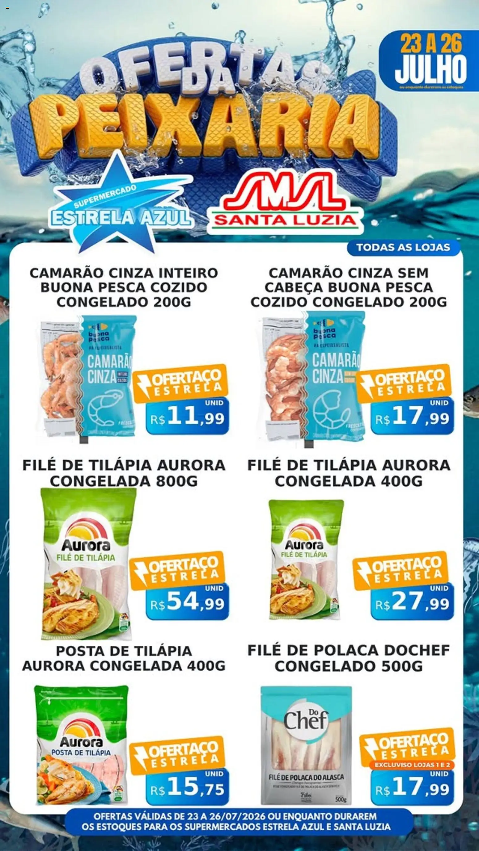 Estrela Azul Folheto - válido de 23/07/2026 | Página: 2 | Produtos: Camarão, Tilápia, Filé de tilápia, File de polaca
