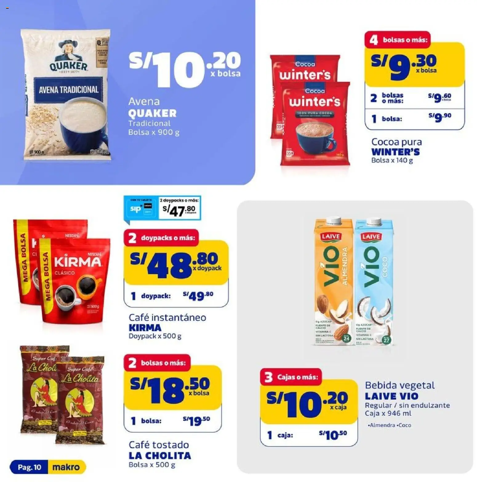 Catálogo Makro válido desde 13/08/2026 | Página: 10 | Productos: Caja, Café, Avena, Coco
