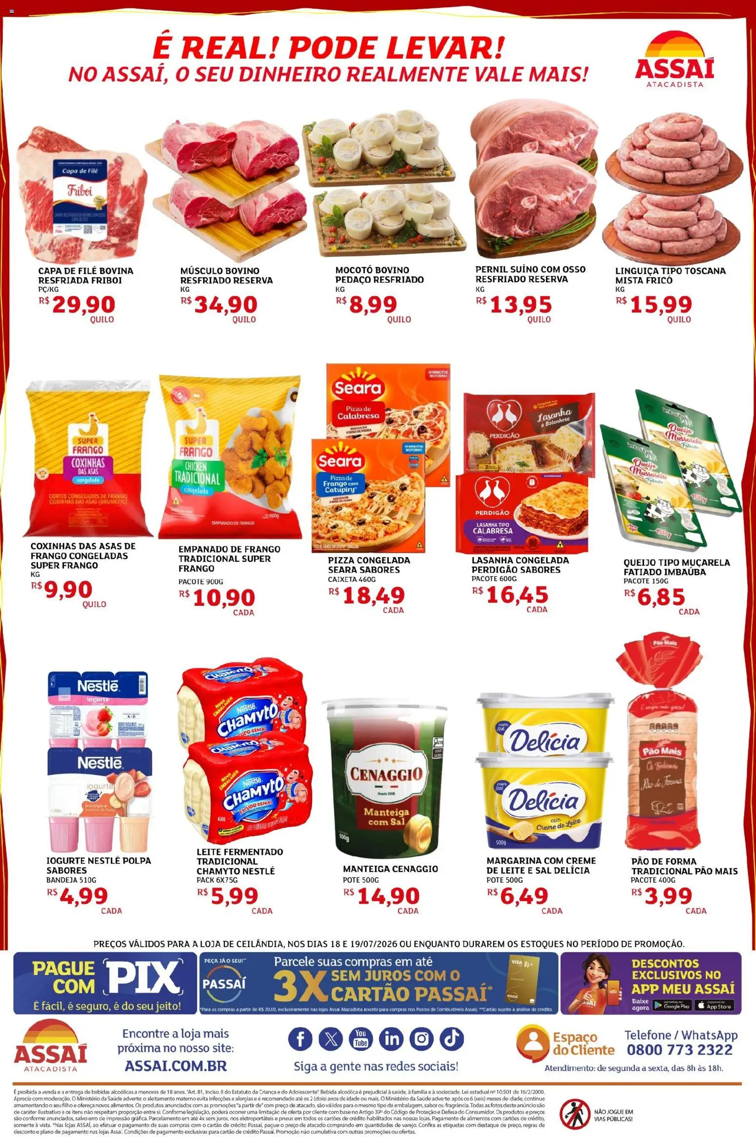 Assaí Atacadista Folheto - válido de 18/07/2026 | Página: 4 | Produtos: Leite, Manteiga, Pizza, Pão de forma