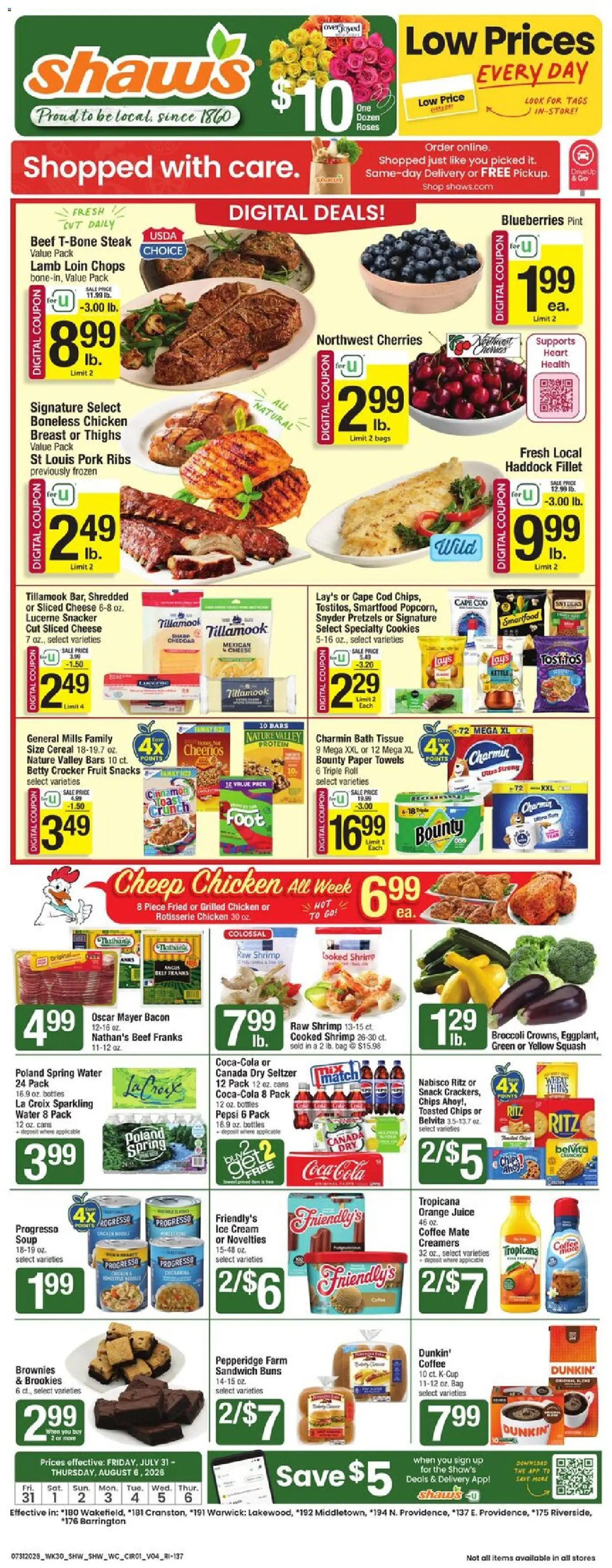 Shaw's Weekly Ad - RI - valid from 07/31/2026 | Page: 1 | Products: Cheese, Cream, Ice cream, Blueberries