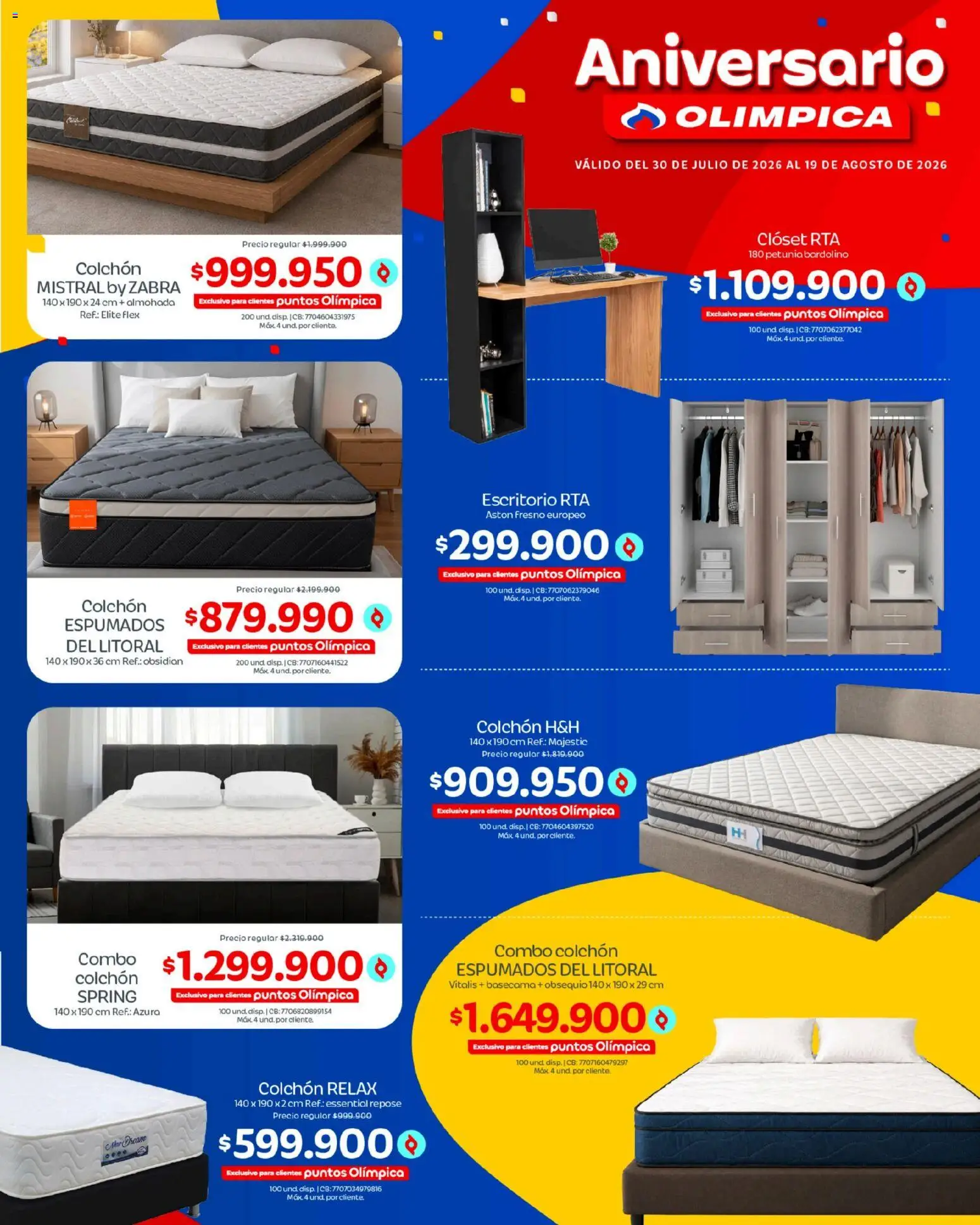 Olímpica revista - valida desde el 30/07/2026 | Página: 32 | Productos: Escritorio, Colchón, Almohada, Clóset