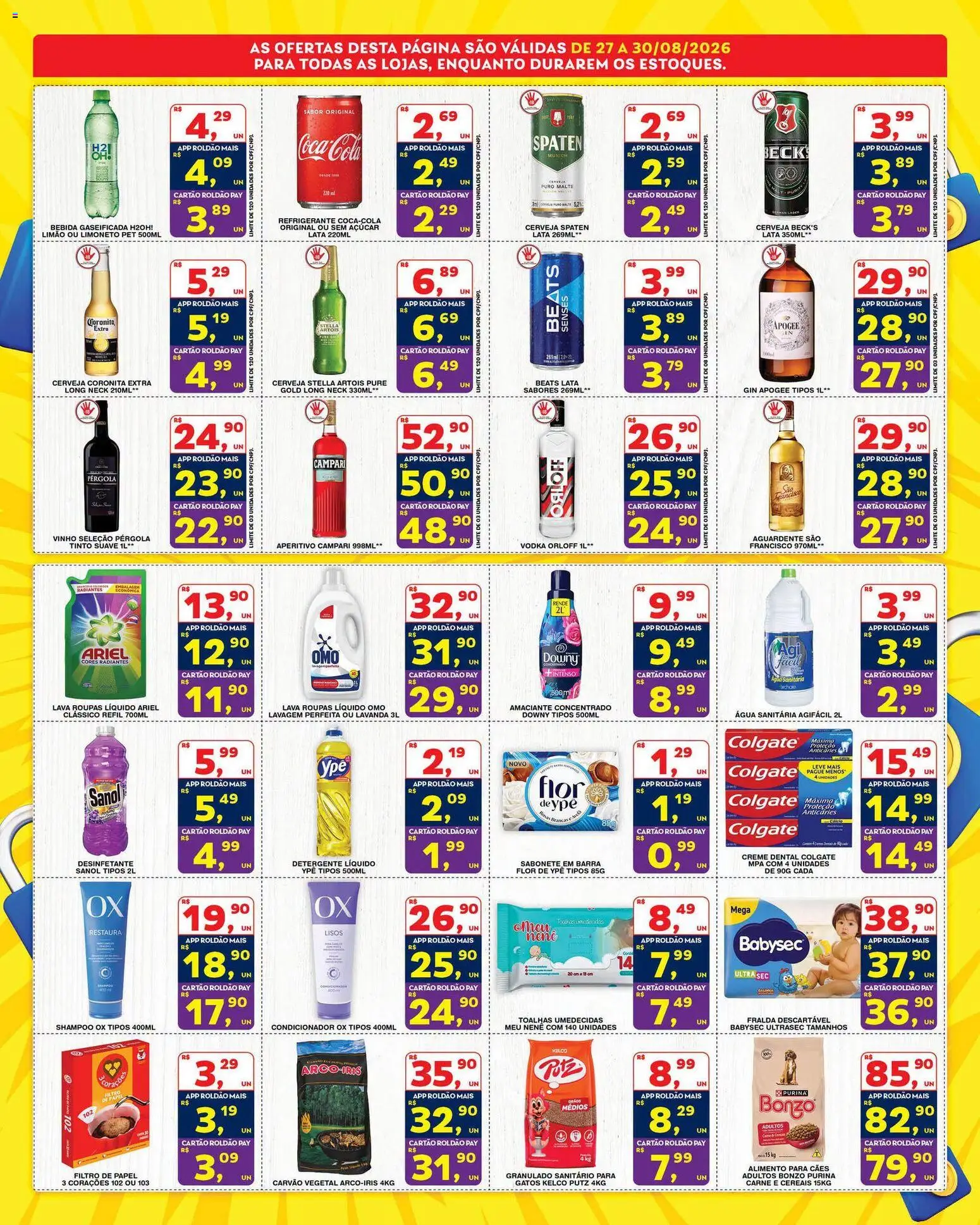 Roldão Folheto - válido de 27/08/2026 | Página: 4 | Produtos: Água, Açúcar, Creme dental, Pá