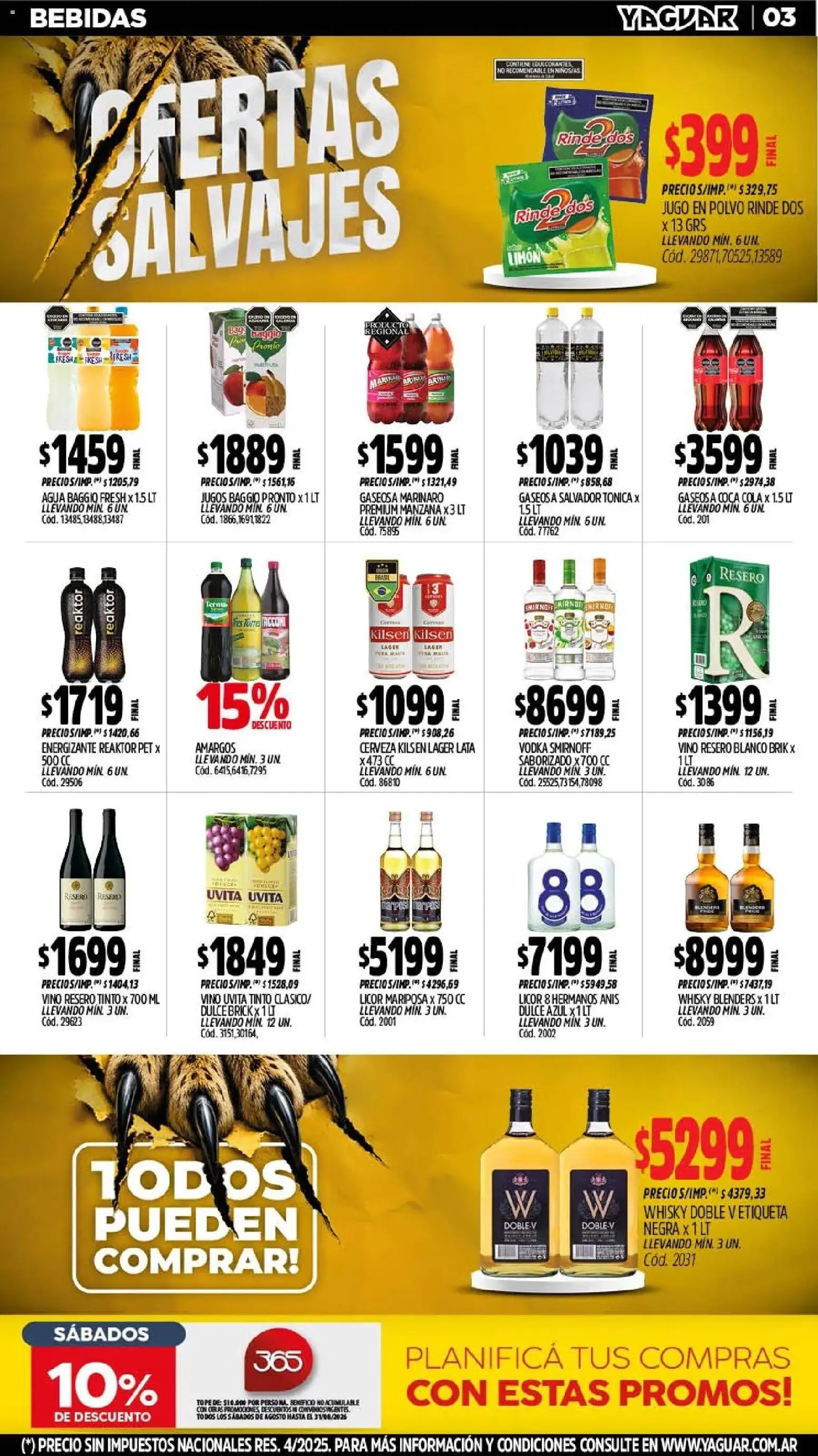 Yaguar - Oferta Semanal Salta │ válido desde el 03/08/2026 | Página: 7 | Productos: Whisky, Dulce, Vino, Cerveza
