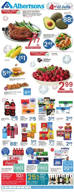 Preview of Albertsons weekly ads valid from 07/01/2026 | Page: 1 | Products: Corn, Wine, Beef, Lemon