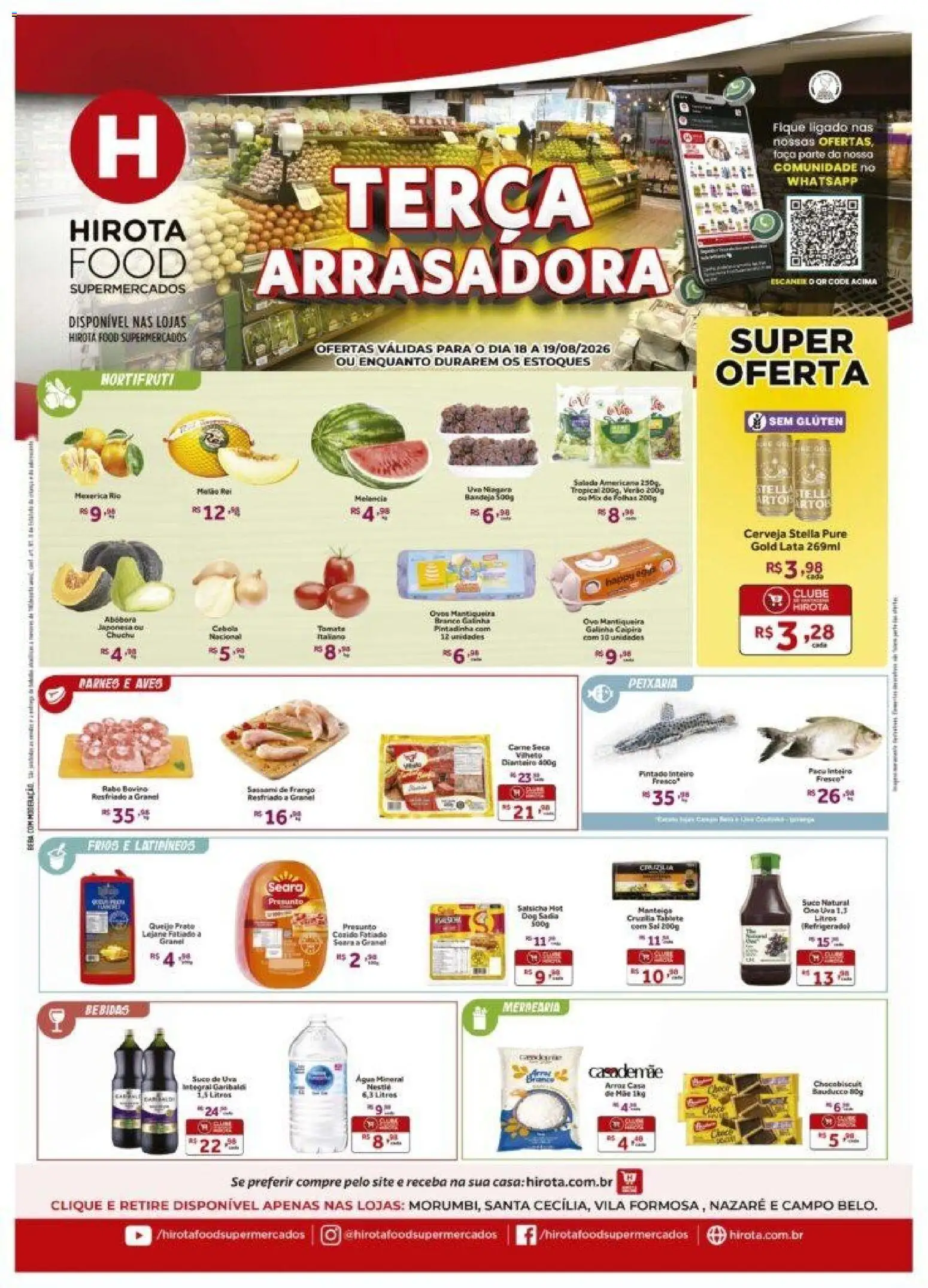 Hirota Food Folheto - válido de 18/08/2026 | Página: 1 | Produtos: Melancia, Cebola, Presunto, Suco