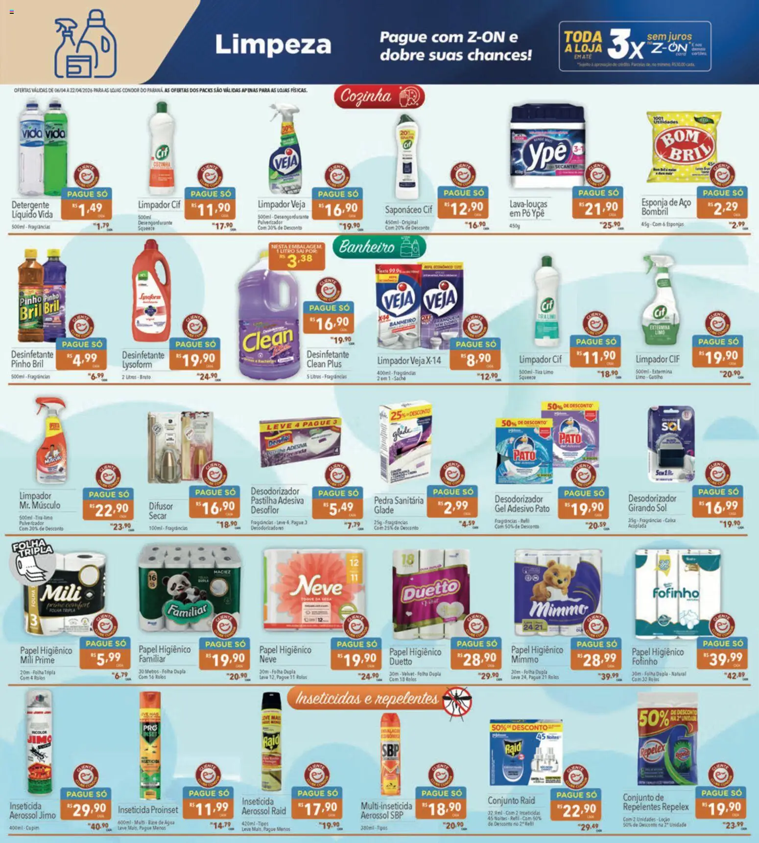 Supermercados Condor Folheto - válido de 06.04.2026 | Página: 19 | Produtos: Pedra sanitária, Esponja, Desengordurante, Desinfetante