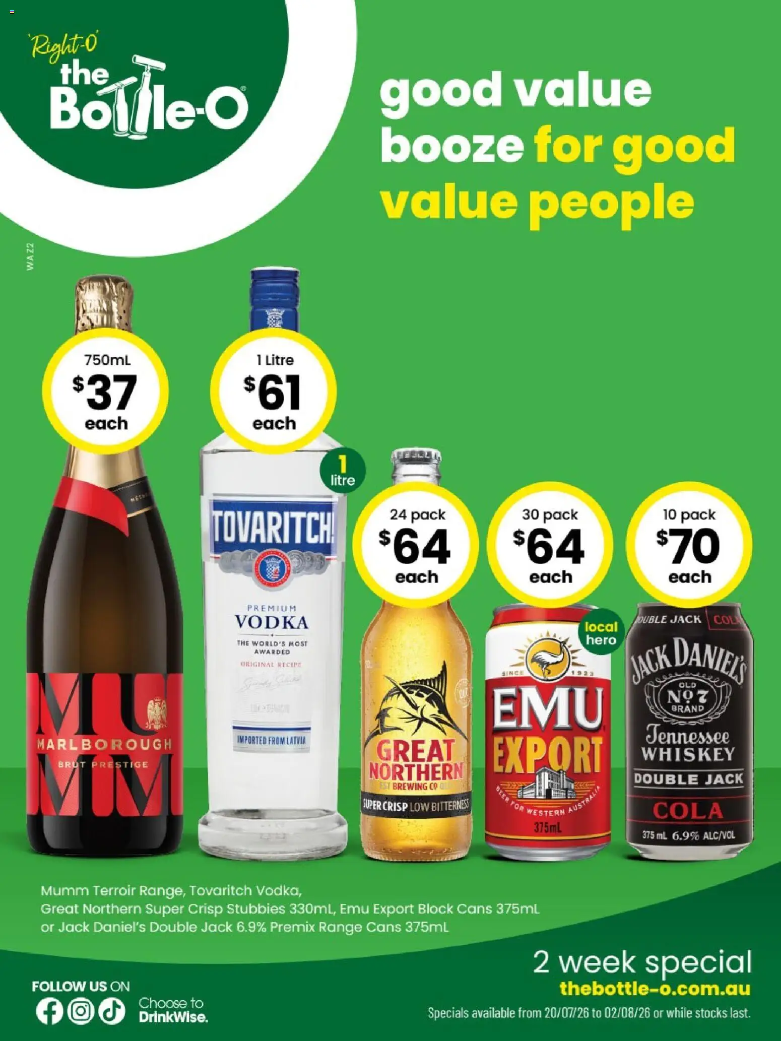The Bottle-O catalogue - valid from 20/07/2026 | Page: 1 | Products: Vodka, Whiskey
