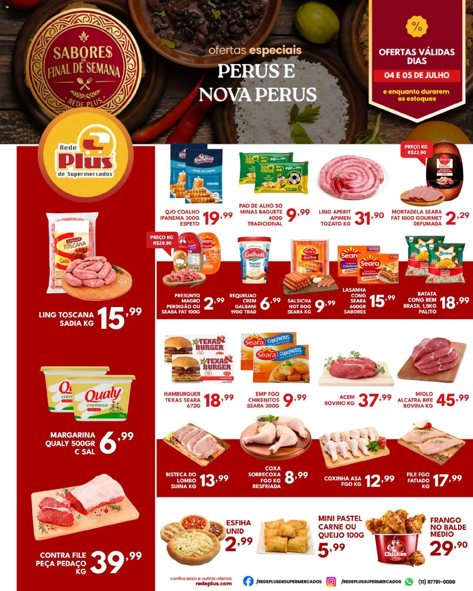 Rede Plus Supermercados Folheto - válido de 03/07/2026 | Página: 2 | Produtos: Linguiça, Alcatra, Pão, Presunto