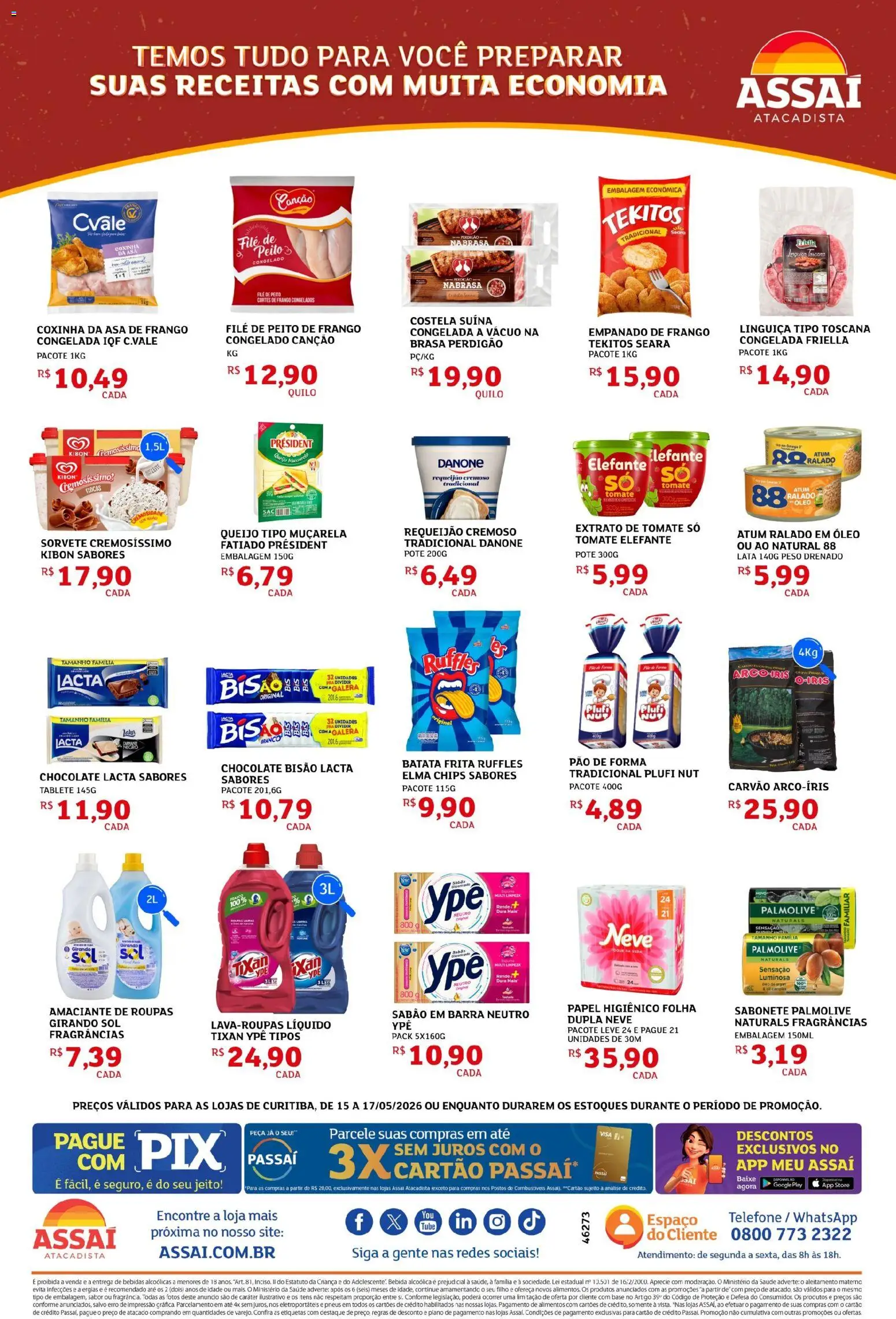 Assaí Atacadista Folheto - válido de 15.05.2026 | Página: 2 | Produtos: Sabão, Muçarela, Roupas, Amaciante