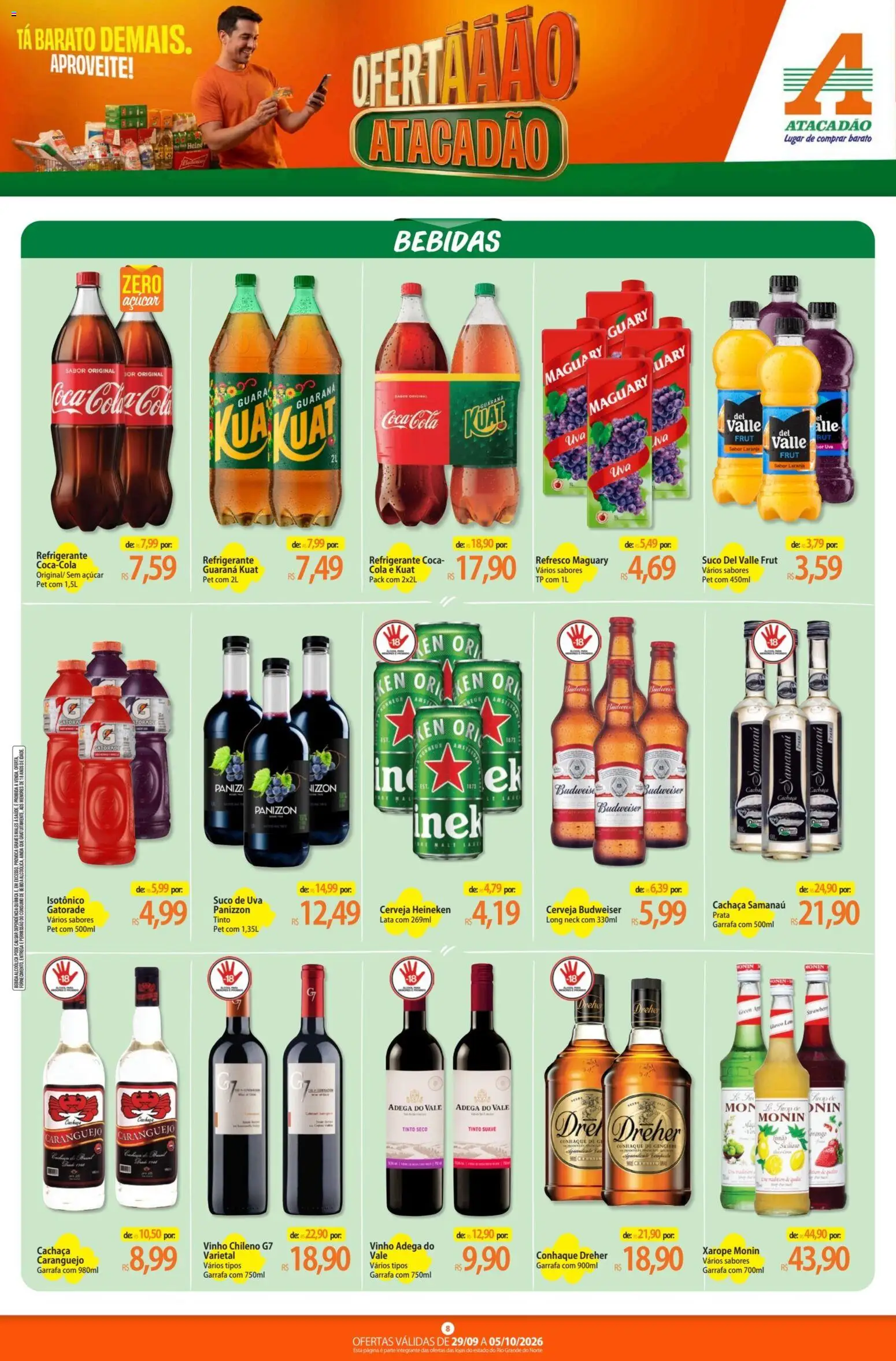Atacadão Folheto - válido de 29/09/2026 | Página: 8 | Produtos: Guaraná, Gatorade, Suco, Bebida