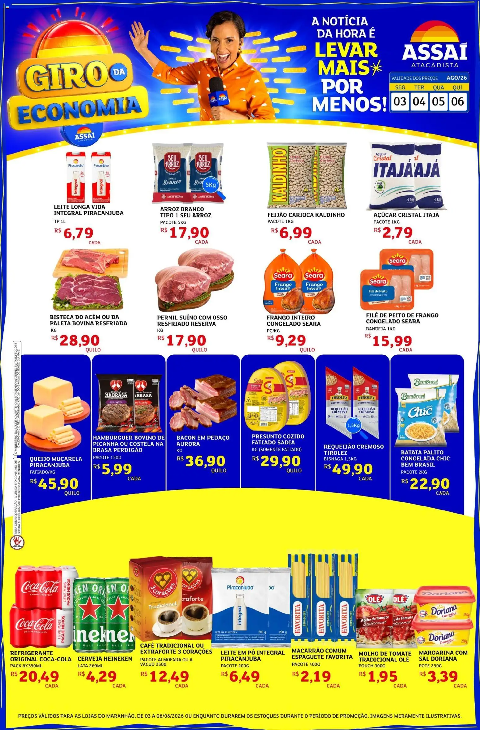 Assaí Atacadista Folheto - válido de 03/08/2026 | Página: 1 | Produtos: Cerveja Heineken, Refrigerante, Sal, Margarina
