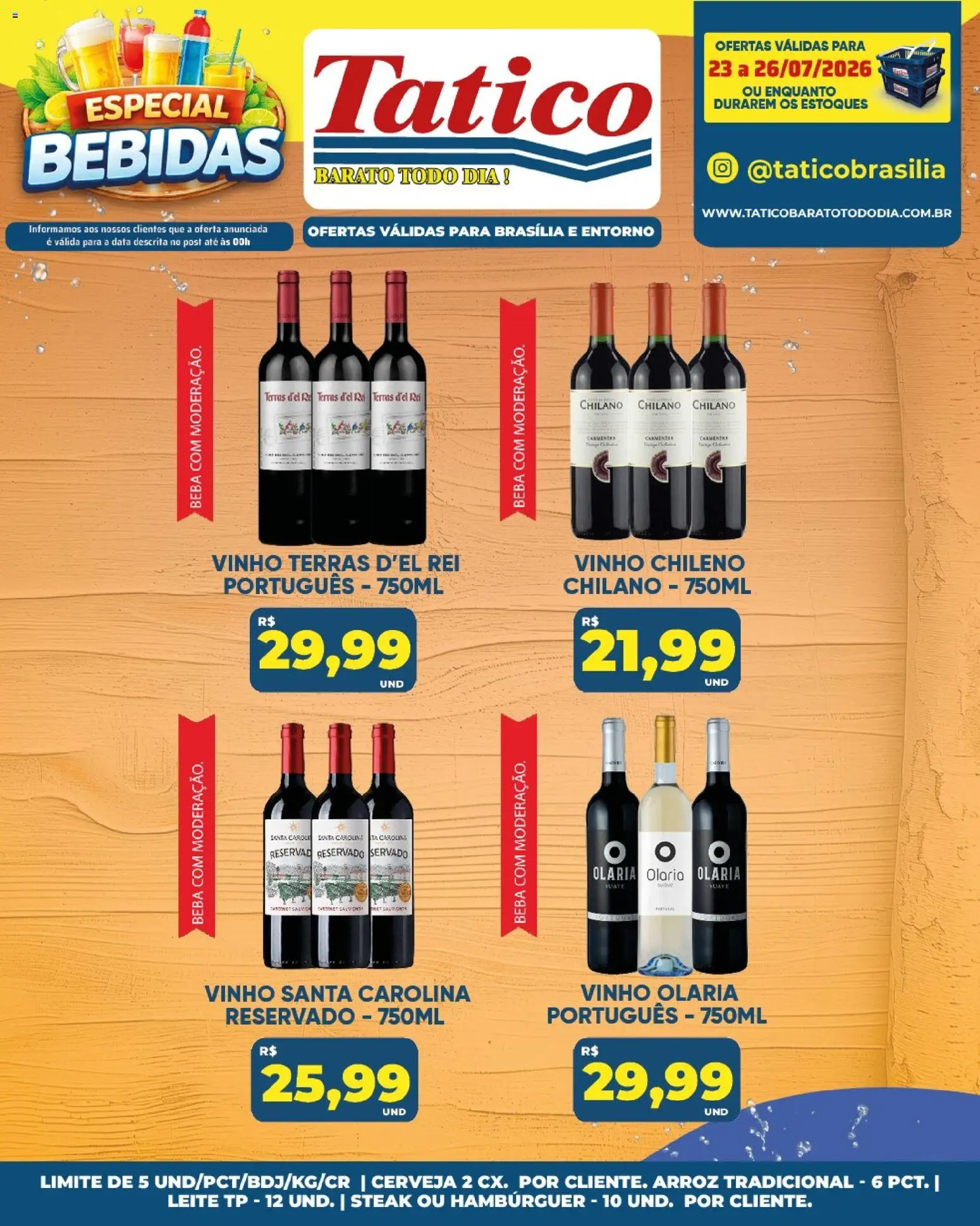 Tatico Folheto - válido de 23/07/2026 | Página: 27 | Produtos: Vinho santa carolina, Vinho, Arroz, Hambúrguer