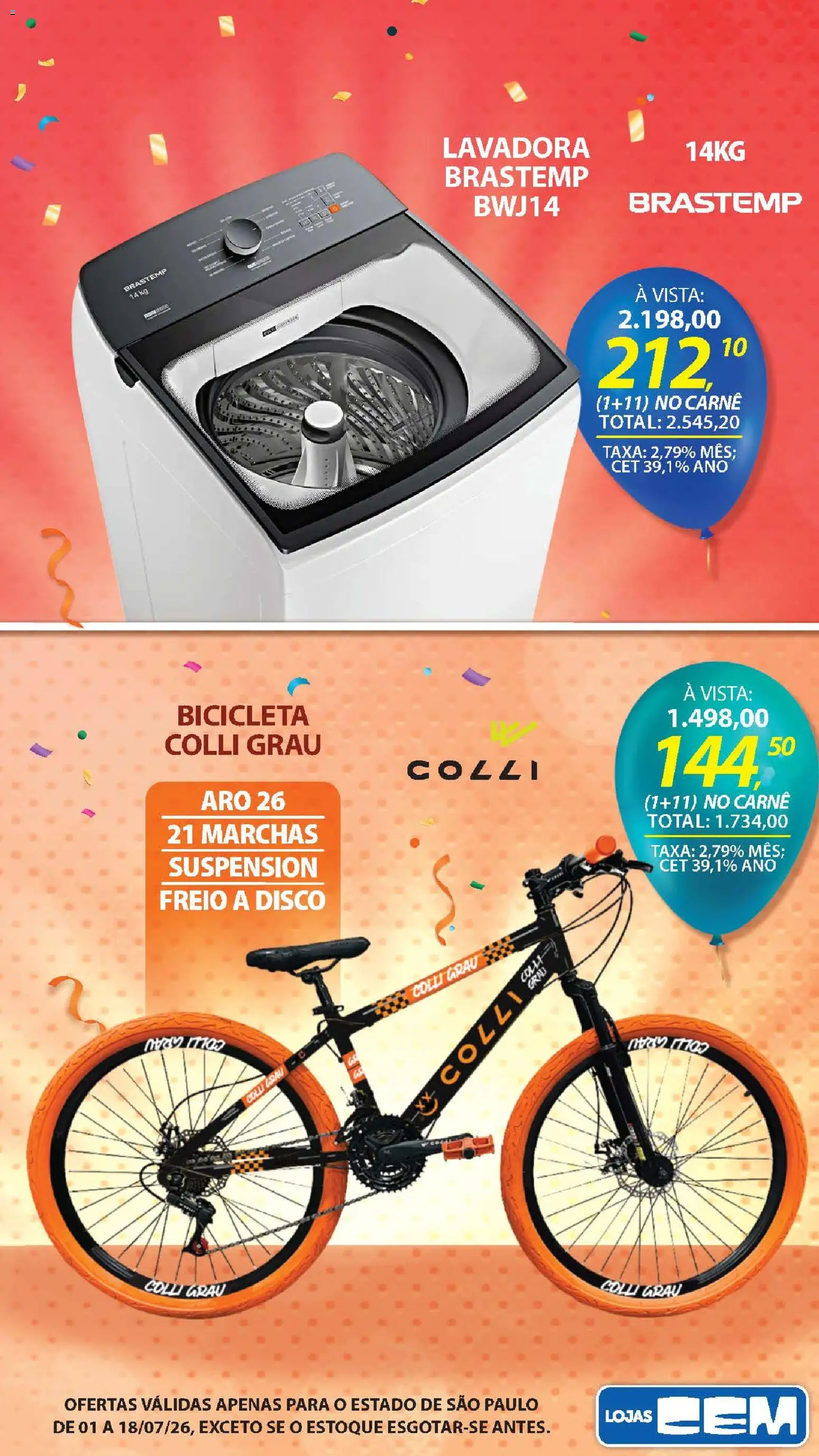 Lojas Cem Folheto - válido de 01/07/2026 | Página: 7 | Produtos: Bicicleta, Carne, Disco