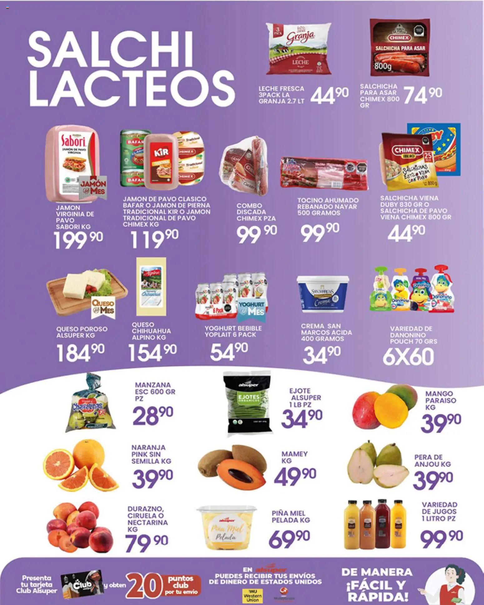 Nuevas ofertas de Alsuper válidas en toda la República Mexicana desde el 10.04.2026. ¡Encuentra las mejores ofertas en Alsuper folleto Zacatecas! | Página: 3 | Productos: Pera, Salchicha, Mango, Jamón