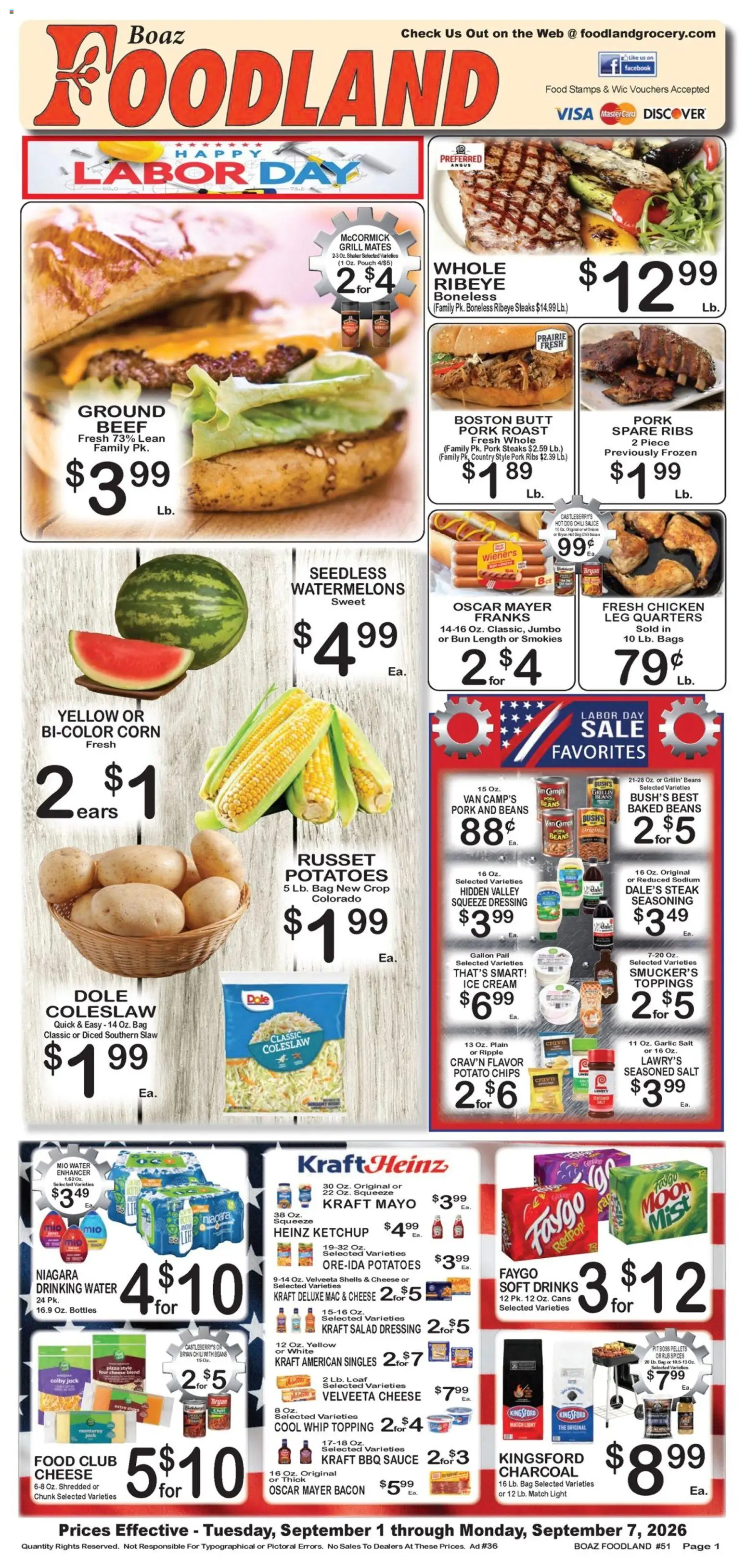 Foodland Weekly Ad - valid from 09/01/2026 | Page: 1 | Products: Pork ribs, Spices, Ice, Chili