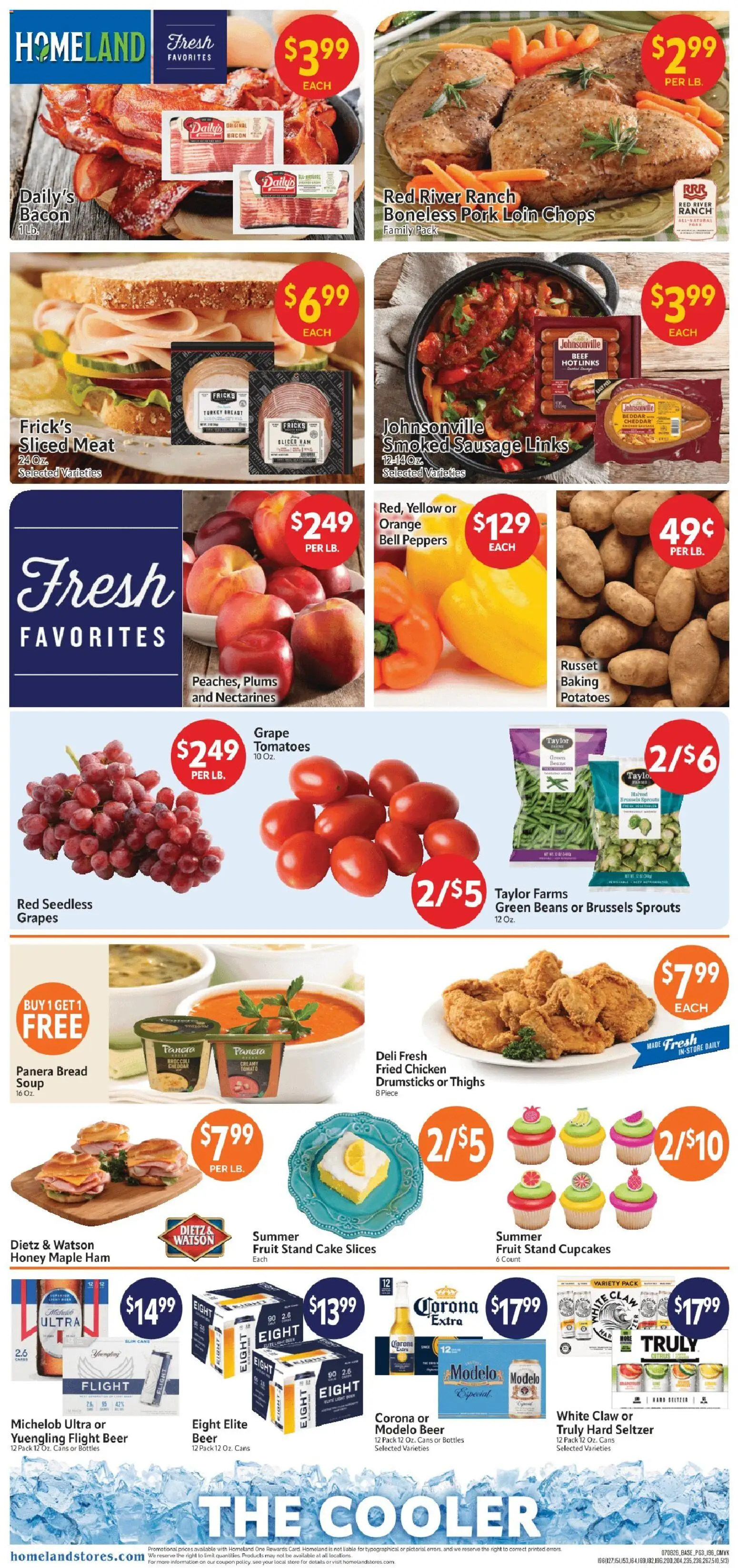 Homeland Weekly Ad - valid from 07/08/2026 | Page: 3 | Products: Brussels Sprouts, Ham, Tomatoes, Sausage