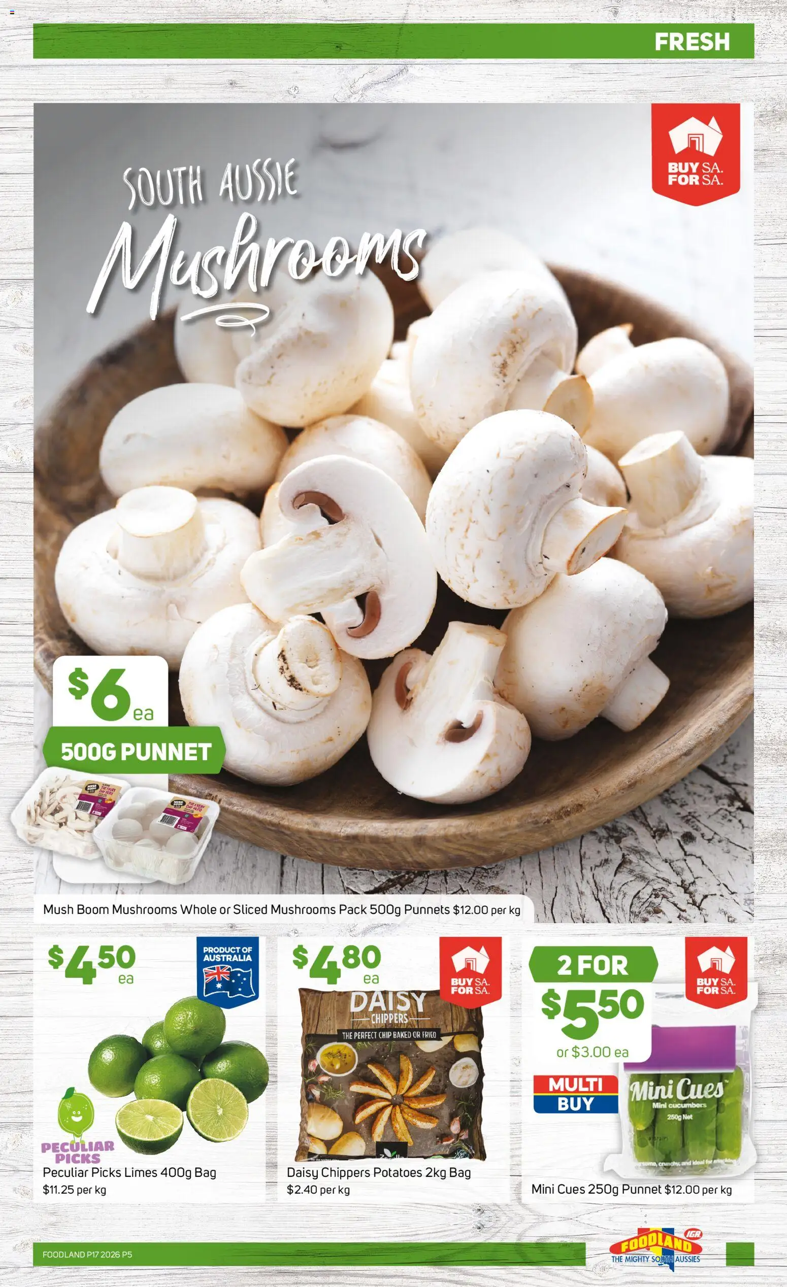 Foodland catalogue - valid from 22.04.2026 | Page: 5 | Products: Mushrooms, Cucumbers, Potatoes, Bag