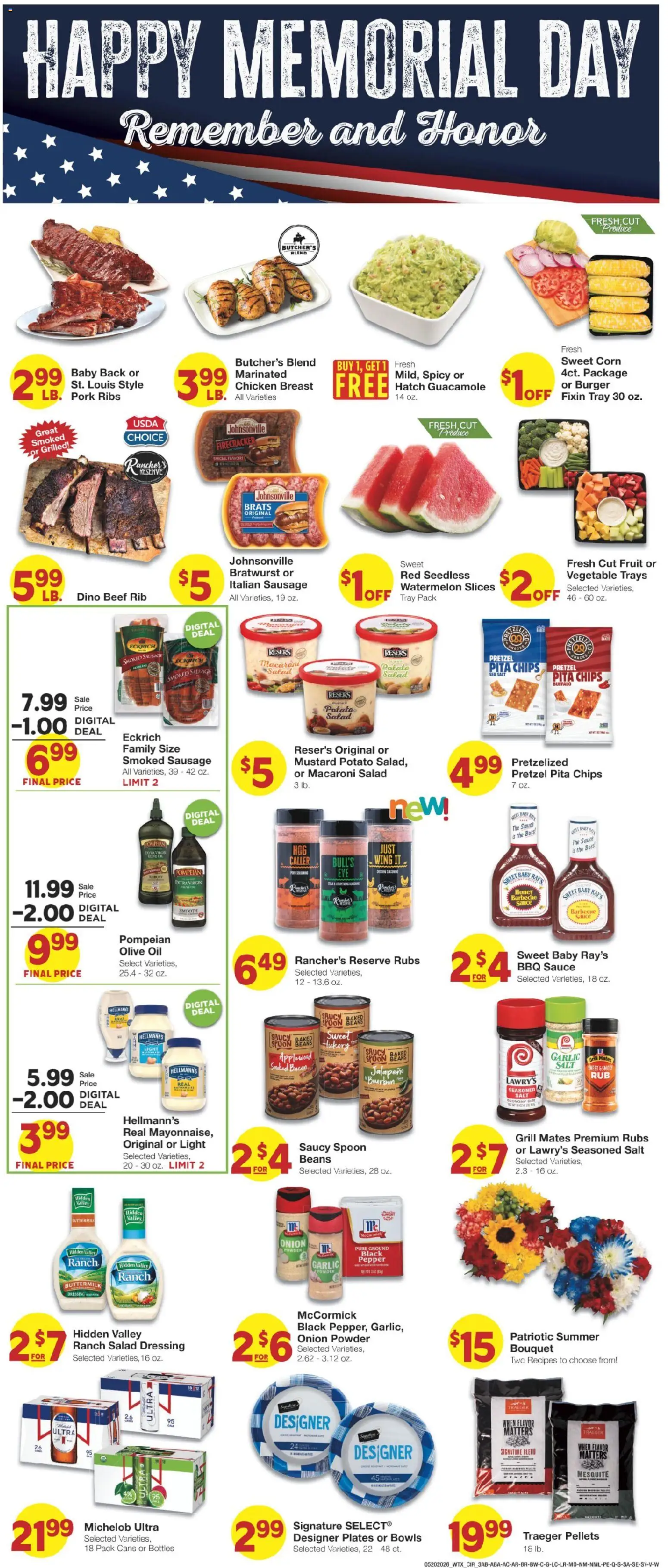 United Supermarkets Weekly Ad - valid from 20.05.2026 | Page: 3 | Products: Oil, Pork, Salt, Grill