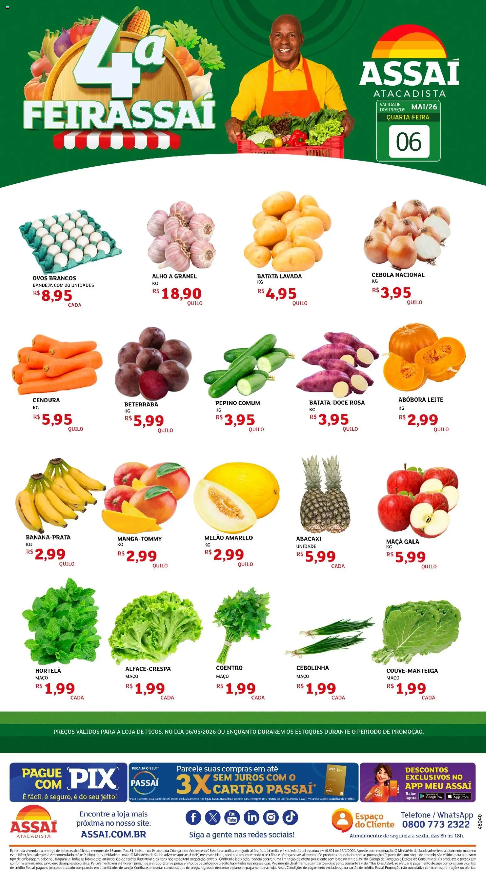 Assaí Atacadista Folheto - válido de 06.05.2026 | Página: 1 | Produtos: Melão, Leite, Base, Batata