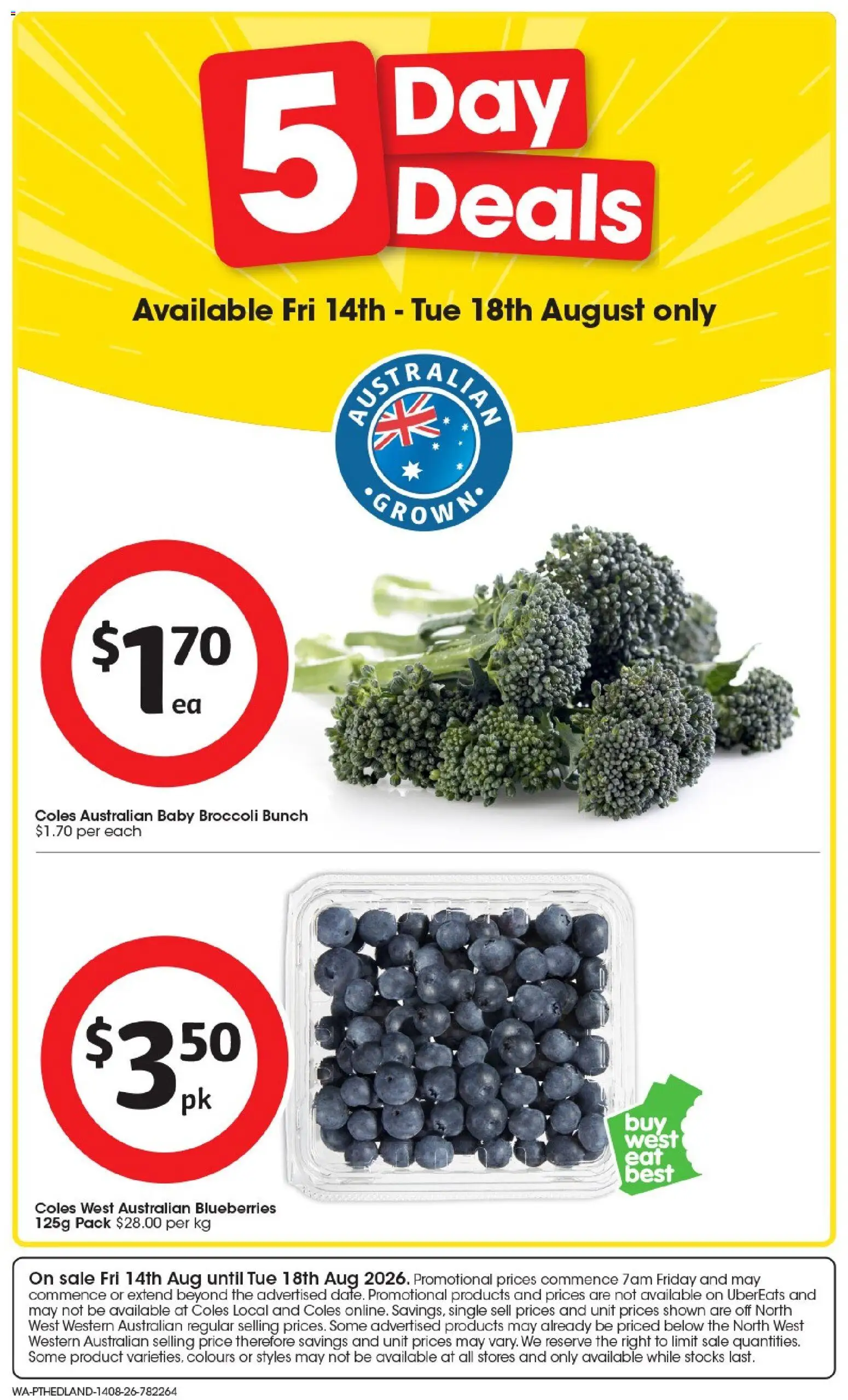 Coles catalogue - valid from 14/08/2026 | Page: 1 | Products: Broccoli, Blueberries