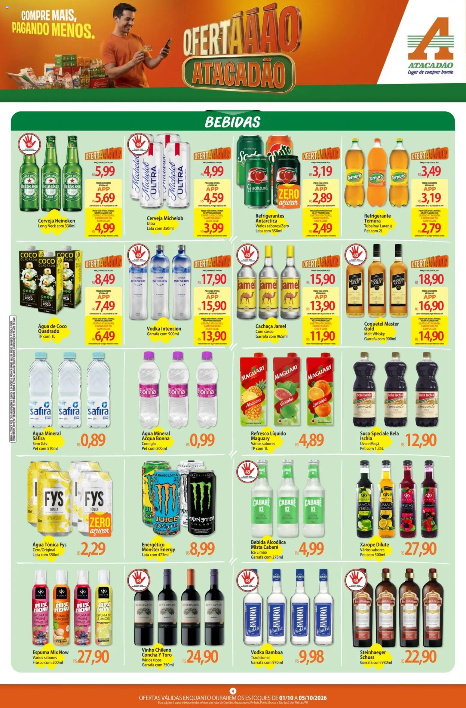 Atacadão Folheto - válido de 01/10/2026 | Página: 4 | Produtos: Bebidas, Cerveja, Água mineral, Refrigerante