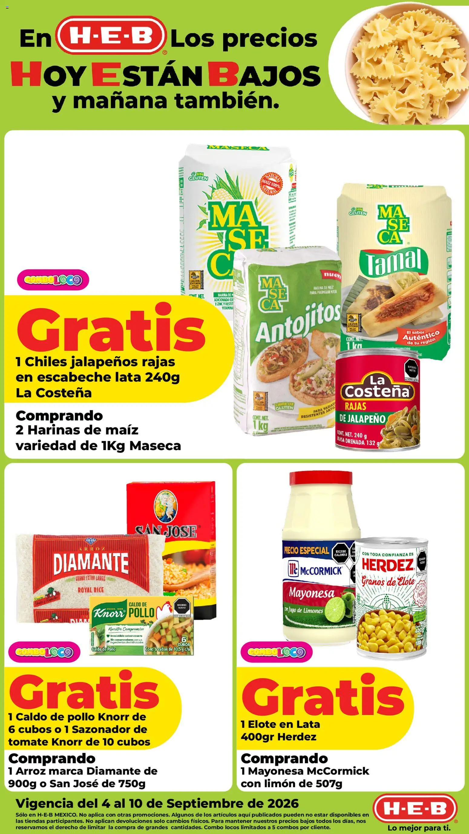 Nuevas ofertas de H-E-B válidas en toda la República Mexicana desde el 04/09/2026. ¡Encuentra las mejores ofertas en H-E-B folleto! | Página: 9 | Productos: Maíz, Harina, Mayonesa, Limón