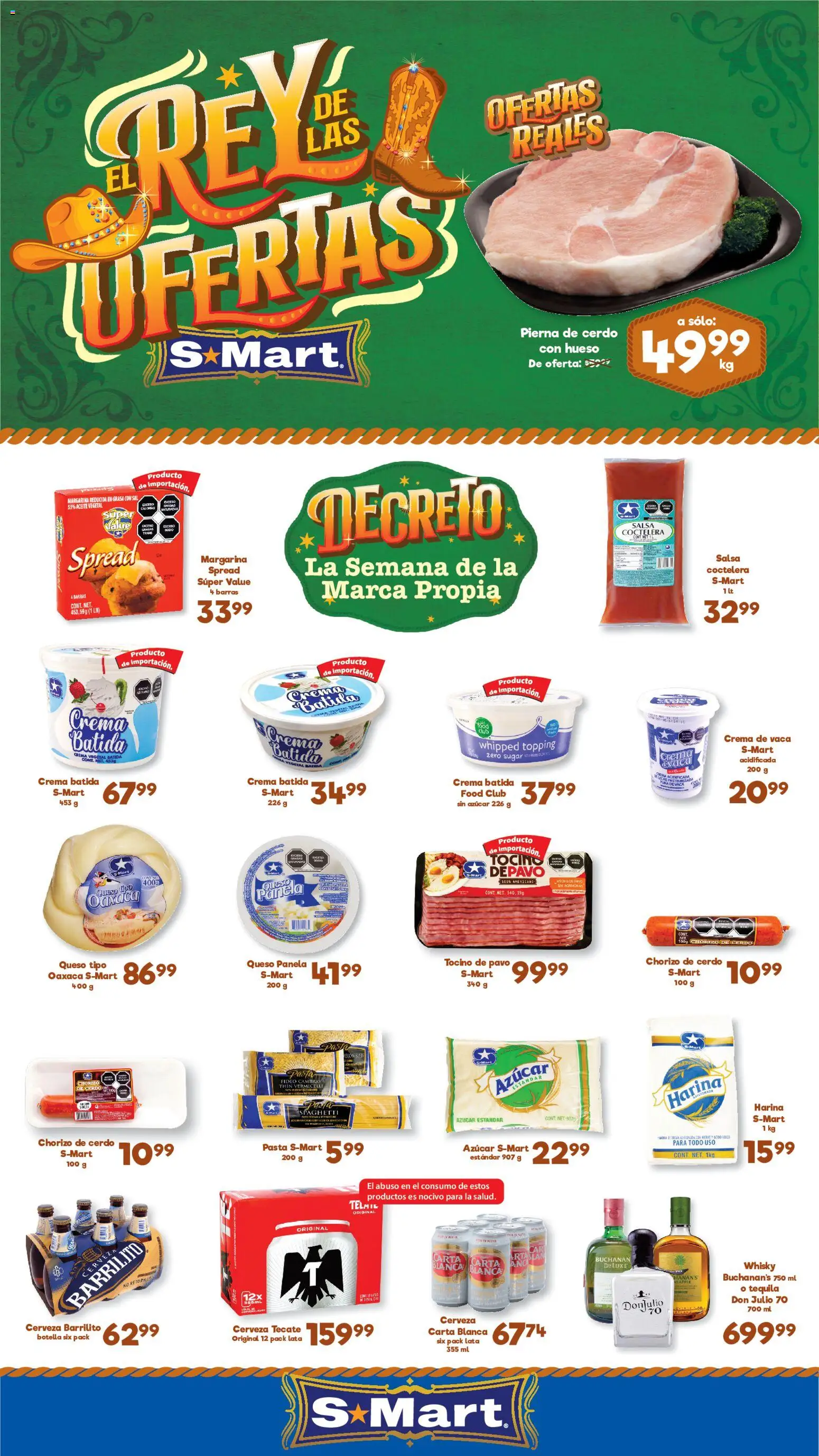 Nuevas ofertas de S-Mart válidas en toda la República Mexicana desde el 23/06/2026. ¡Encuentra las mejores ofertas en S-Mart folleto Ofertas de feria Monterrey! | Página: 1 | Productos: Sal, Crema, Chorizo, Tequila