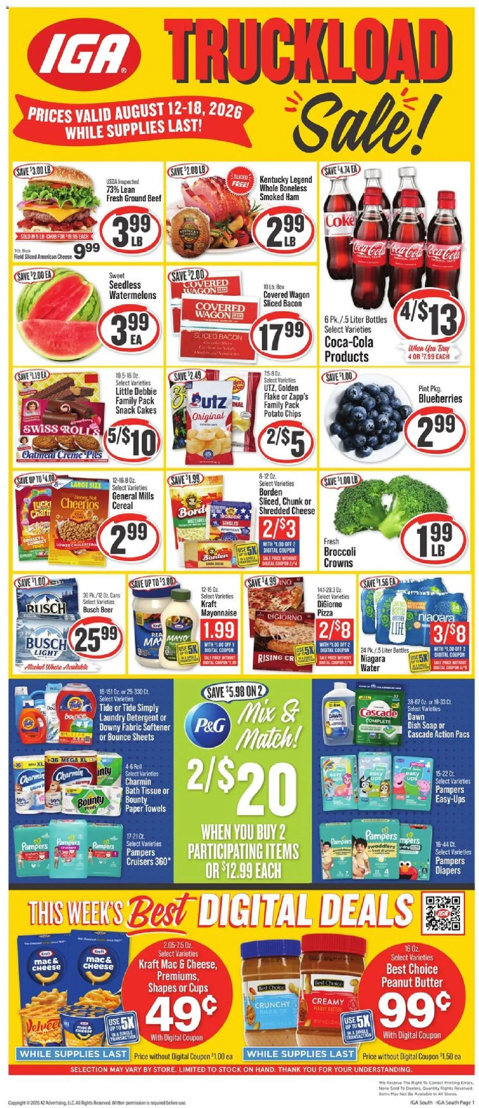 IGA Weekly Ad - valid from 08/12/2026 | Page: 1 | Products: Box, Butter, Beer, Detergent