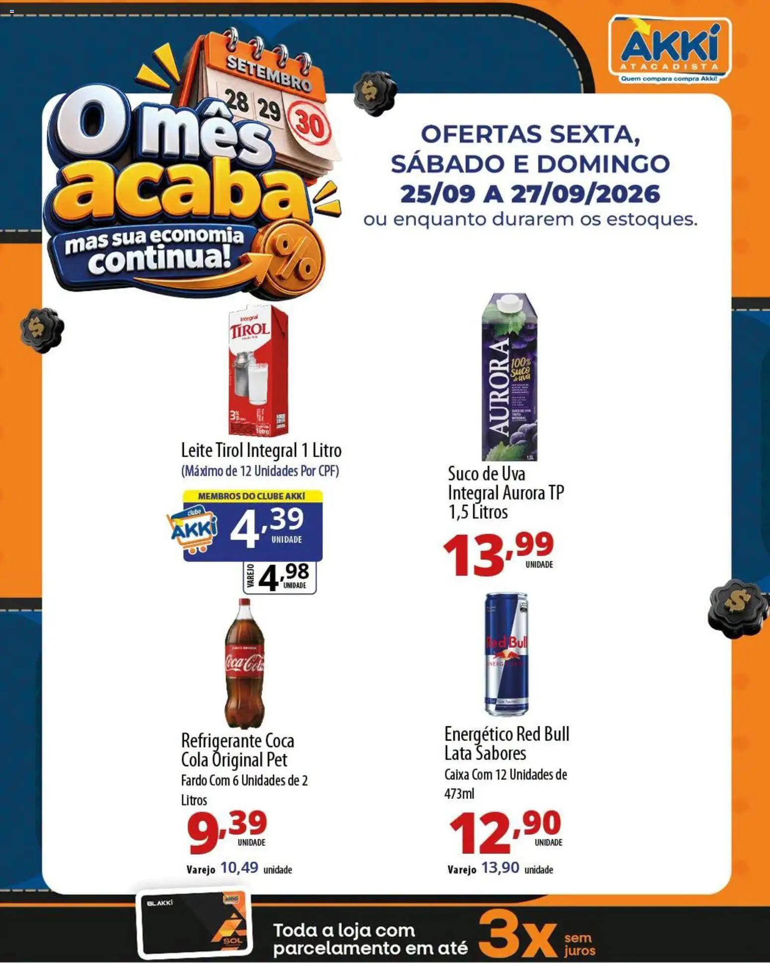 Akki Atacadista Folheto - válido de 25/09/2026 | Página: 4 | Produtos: Energético Red Bull, Uva, Cola, Caixa