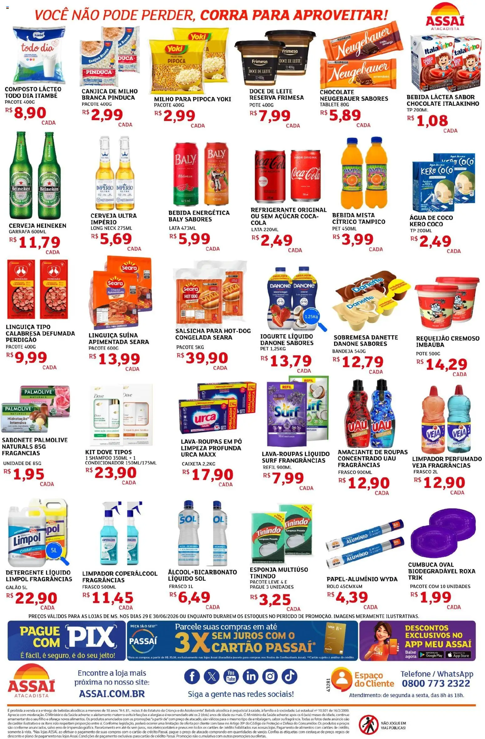 Assaí Atacadista Folheto - válido de 29/06/2026 | Página: 2 | Produtos: Detergente, Leite, Bebida, Telefone