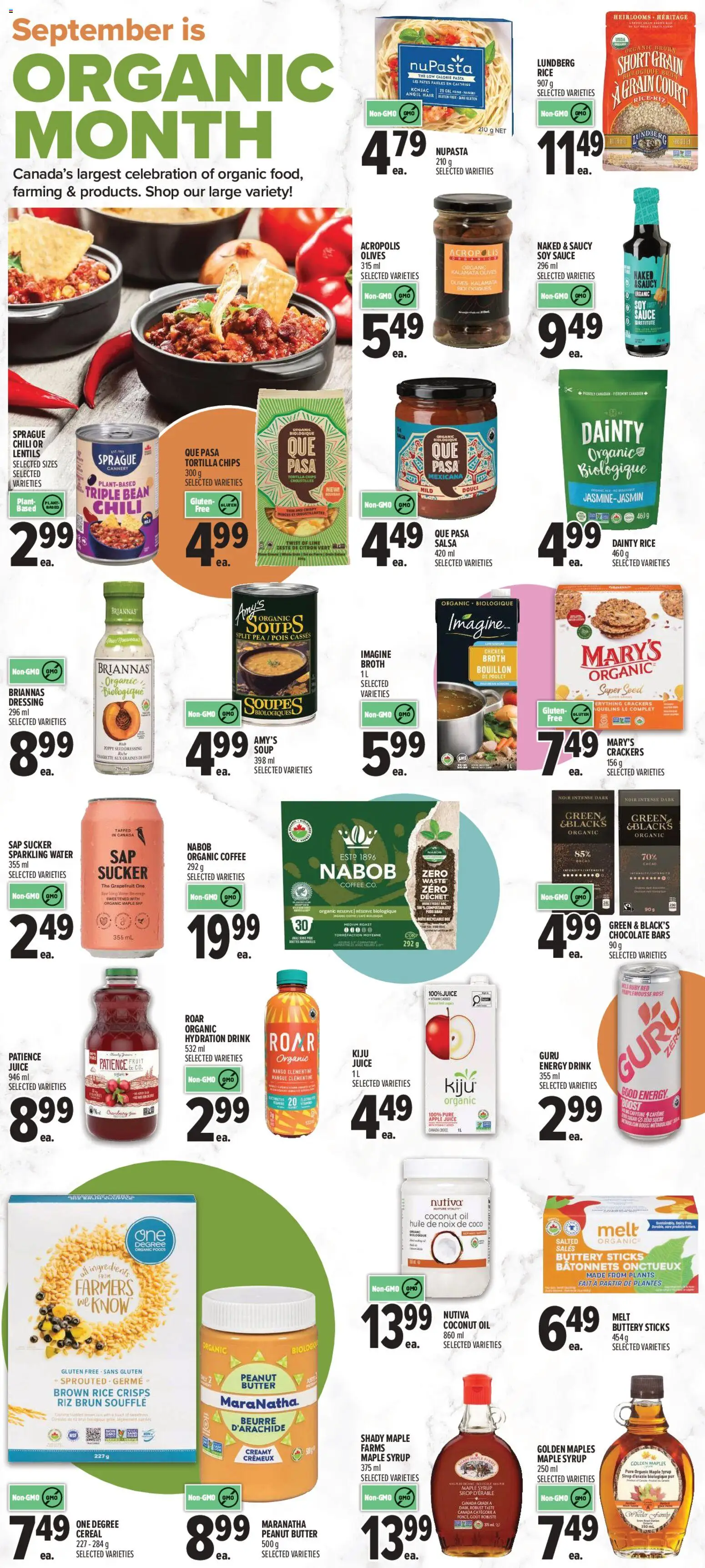 Metro flyer valid from Aug 27, 2026 | Page: 12 | Products: Maple syrup, Crisps, Energy drink, Butter