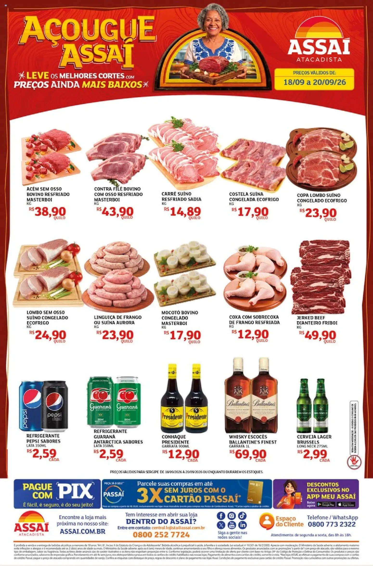 Assaí Atacadista Folheto - válido de 18/09/2026 | Página: 1 | Produtos: Pepsi, Whisky, Conhaque, Acém