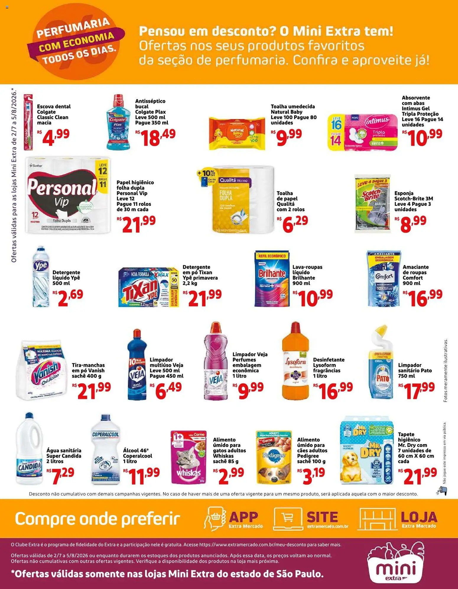 Mini Extra Folheto - válido de 02/07/2026 | Página: 4 | Produtos: Esponja, Escova, Perfumes, Água sanitária