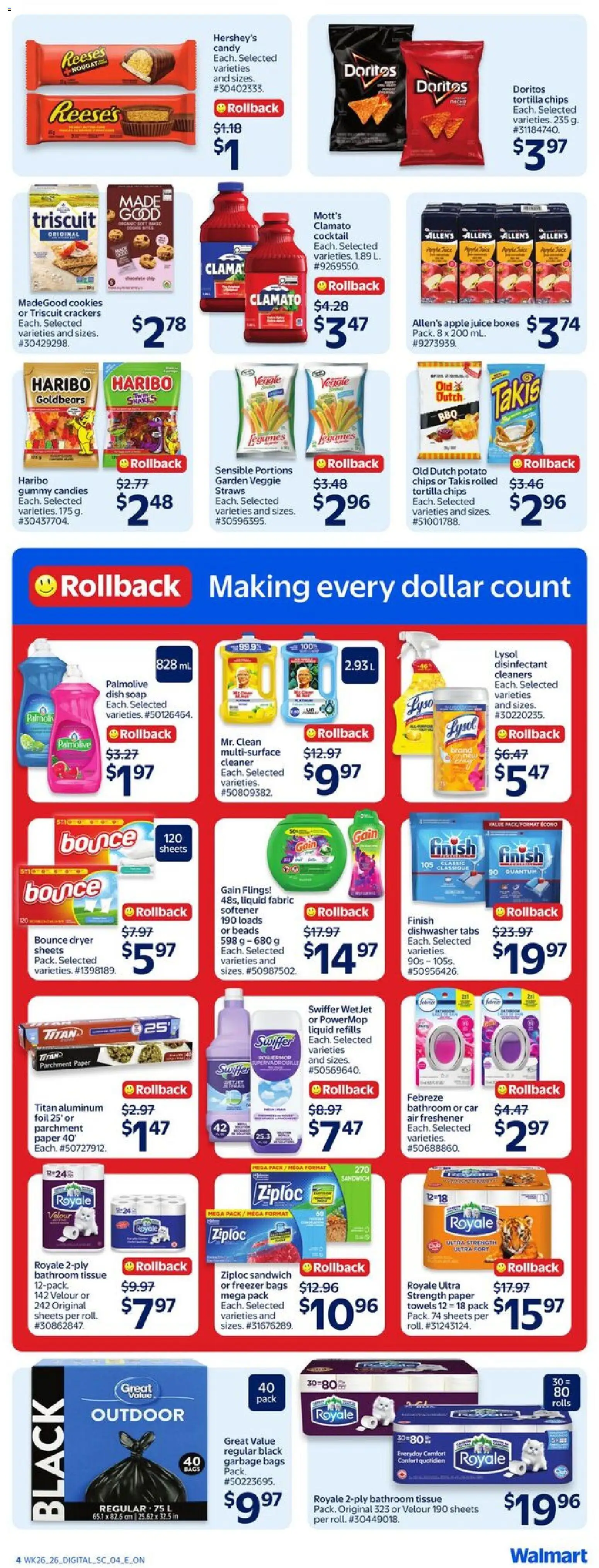 Walmart flyer valid from Jul 23, 2026 | Page: 6 | Products: Freezer, Soap, Fabric softener, Juice