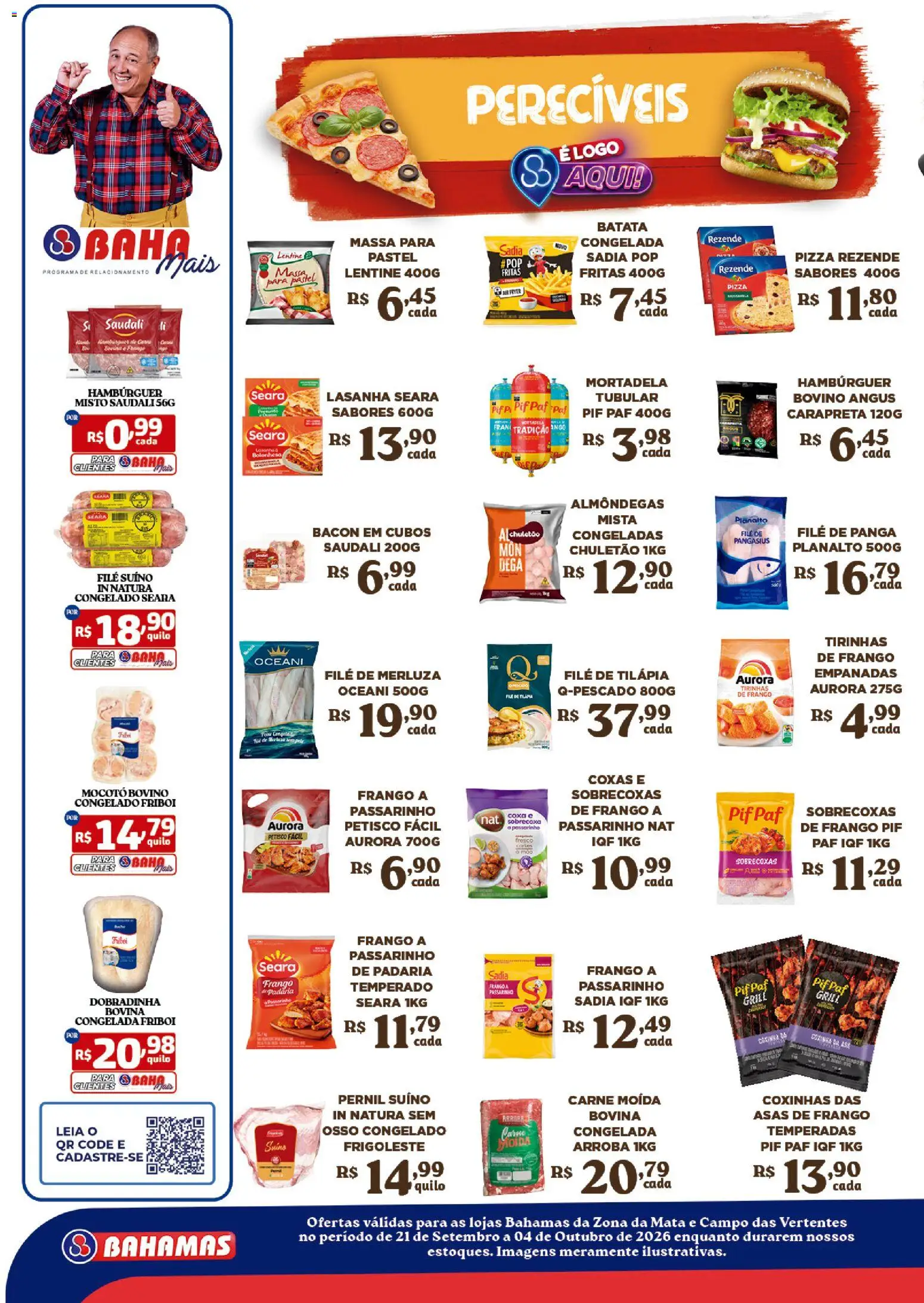 Bahamas Supermercados Folheto - válido de 21/09/2026 | Página: 8 | Produtos: Pizza, Batata, Filé de tilápia, Carne moída
