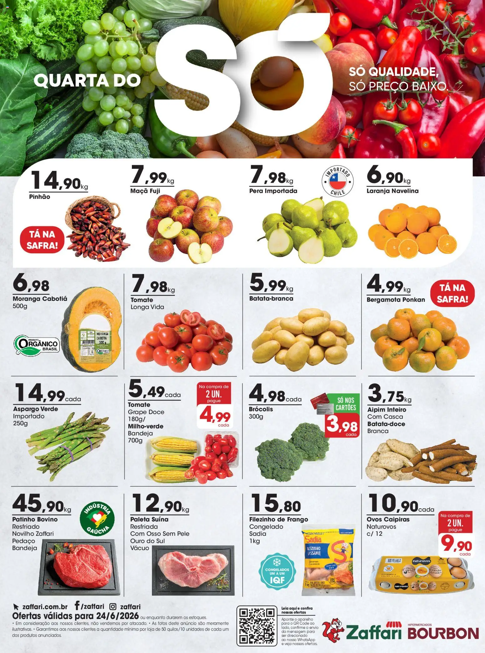 Zaffari Folheto - válido de 24/06/2026 | Página: 1 | Produtos: Pera, Ovos, Baixo, Bandeja