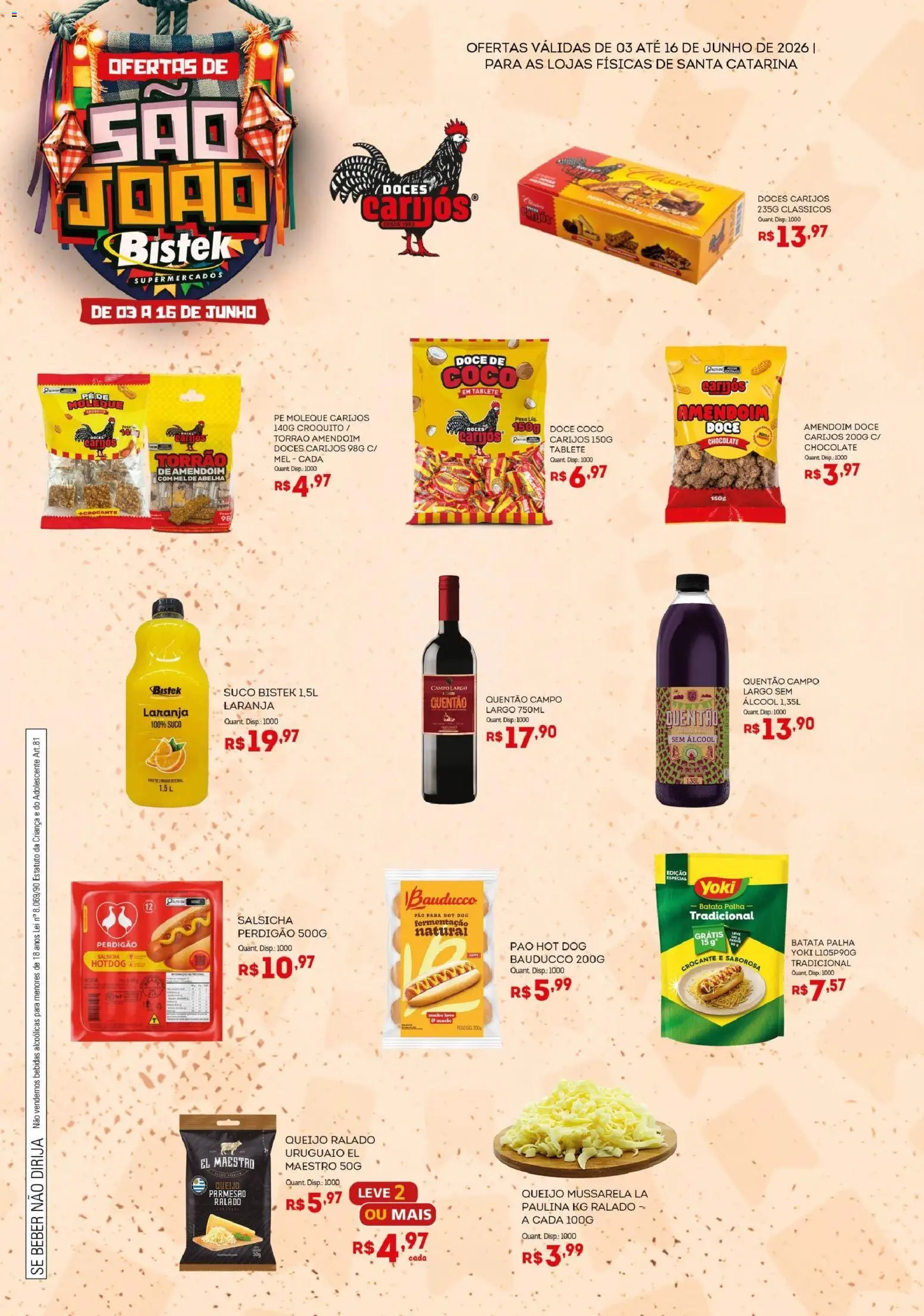 Bistek Supermercados Folheto - válido de 03.06.2026 | Página: 2 | Produtos: Suco, Parmesão, Batata palha, Mussarela